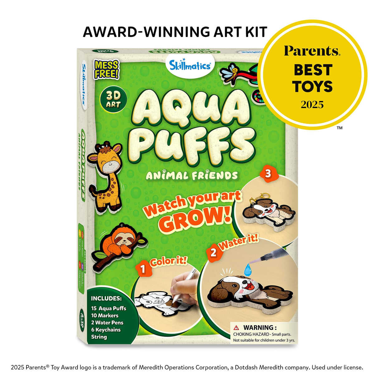 Skillmatics Aqua Puffs - 3D Art Kit, Animals, Mess-Free Paint by Number Craft for Kids, DIY Color Activity, Screen-Free Entertainment, Travel & Creative Gift for Girls & Boys Ages 4, 5, 6, 7, 8, 9, 10