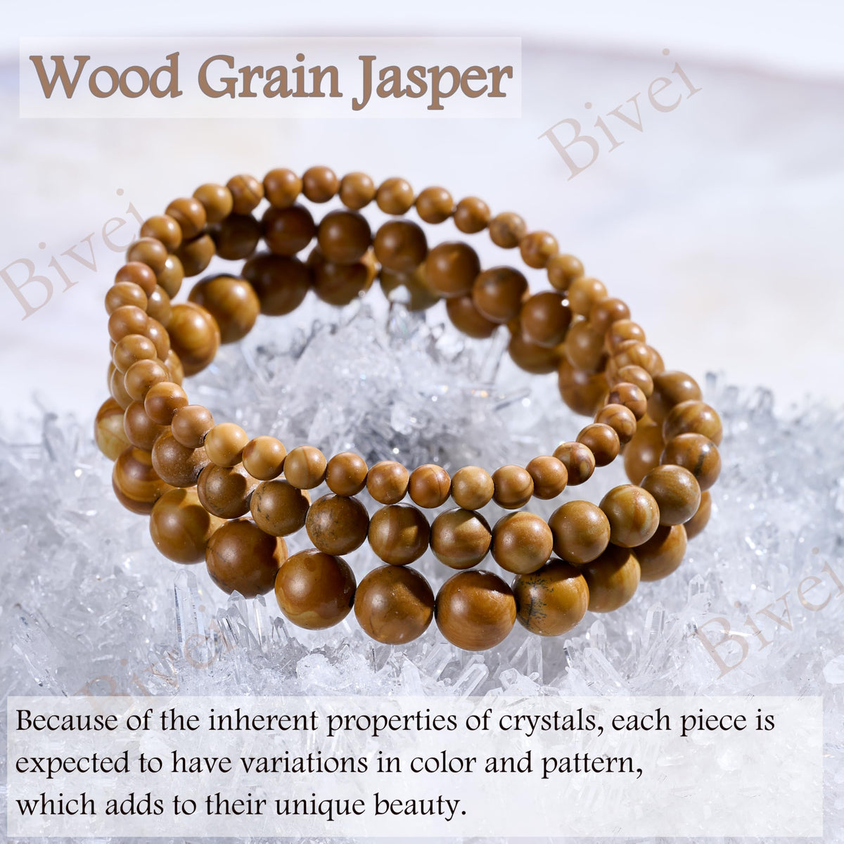 Bivei Wood Grain Jasper-Steady Growth-6mm Beaded Bracelets for Women Handmade Semi Precious Natural Stone Stretch Elastic Jewelry for Women Yoga Protection Gifts