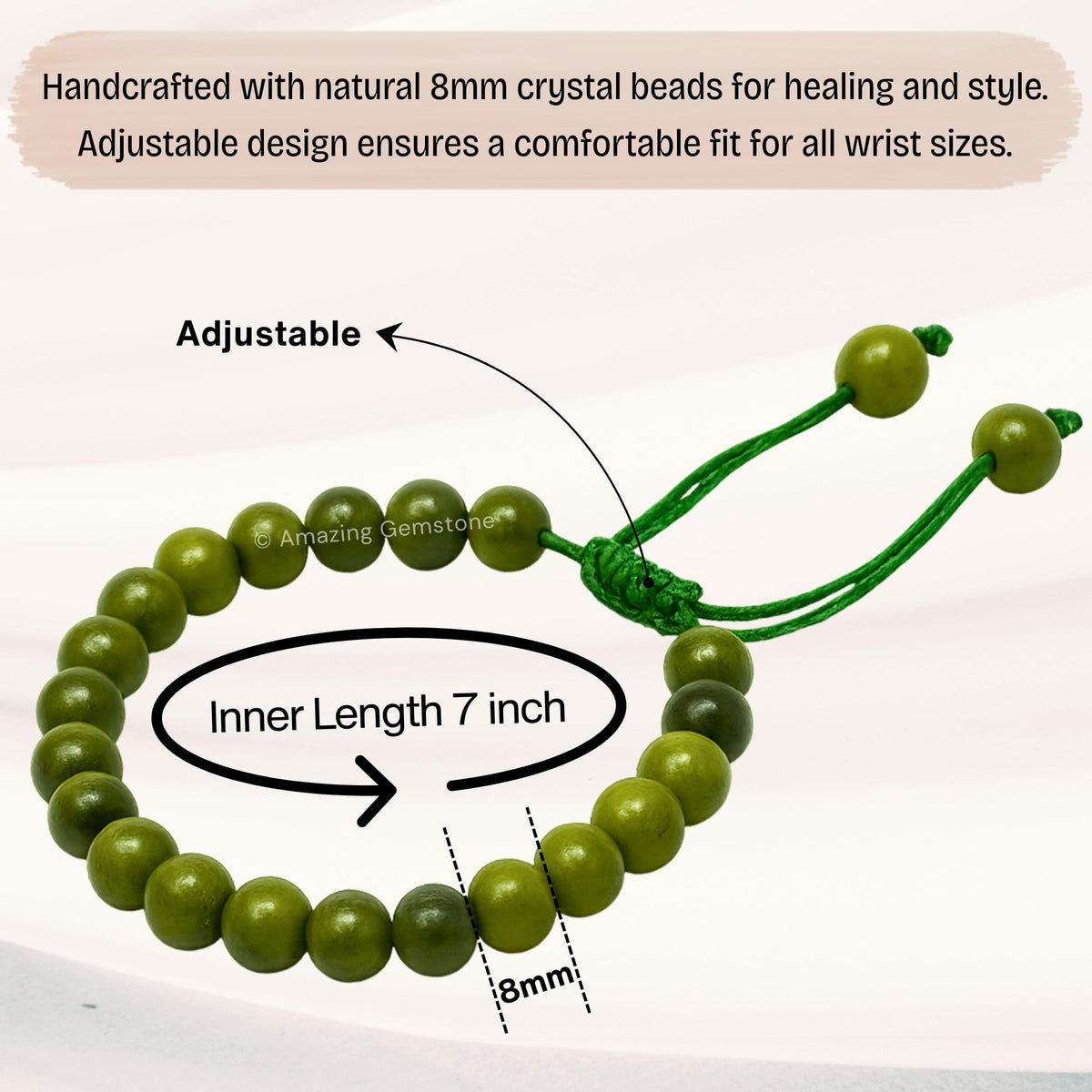Amazing Gemstone Jade Bracelet, Gifts For Men & Women - Green Jade Protection Healing Crystal Bracelet - 8mm Gemstone Beaded Adjustable Bracelet, Pulseras Para Hombres Mujer Stocking Stuffers