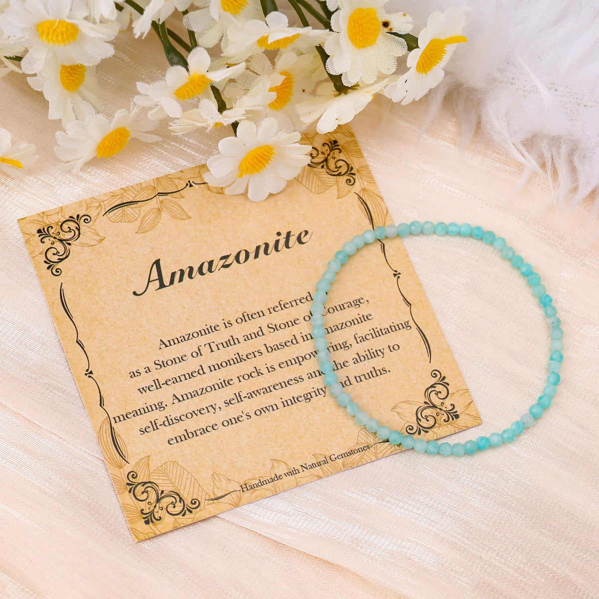 BONNY BOXX Natural Genuine Gemstone Faceted Round Beads Bracelets, 3mm Adjustable Stretchy Tiny Faceted Amazonite Bracelet, Healing Crystal Reiki Chakra Dainty Jewelry Fashion Gifts