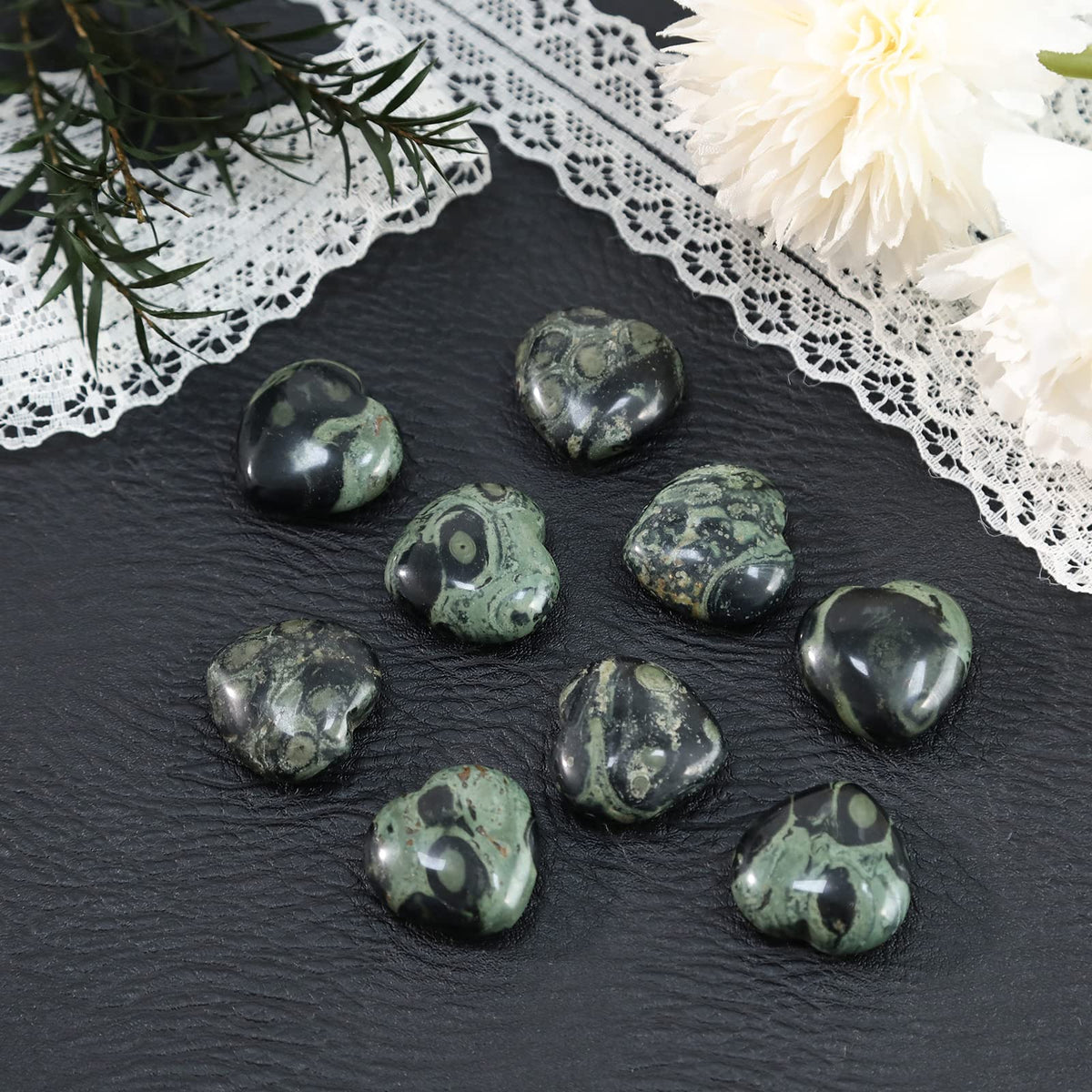 Loveliome 4 Pcs Natural Kambaba Jasper Love Heart Pocket Stone Healing Chakra Worry Stone(1 Inch)