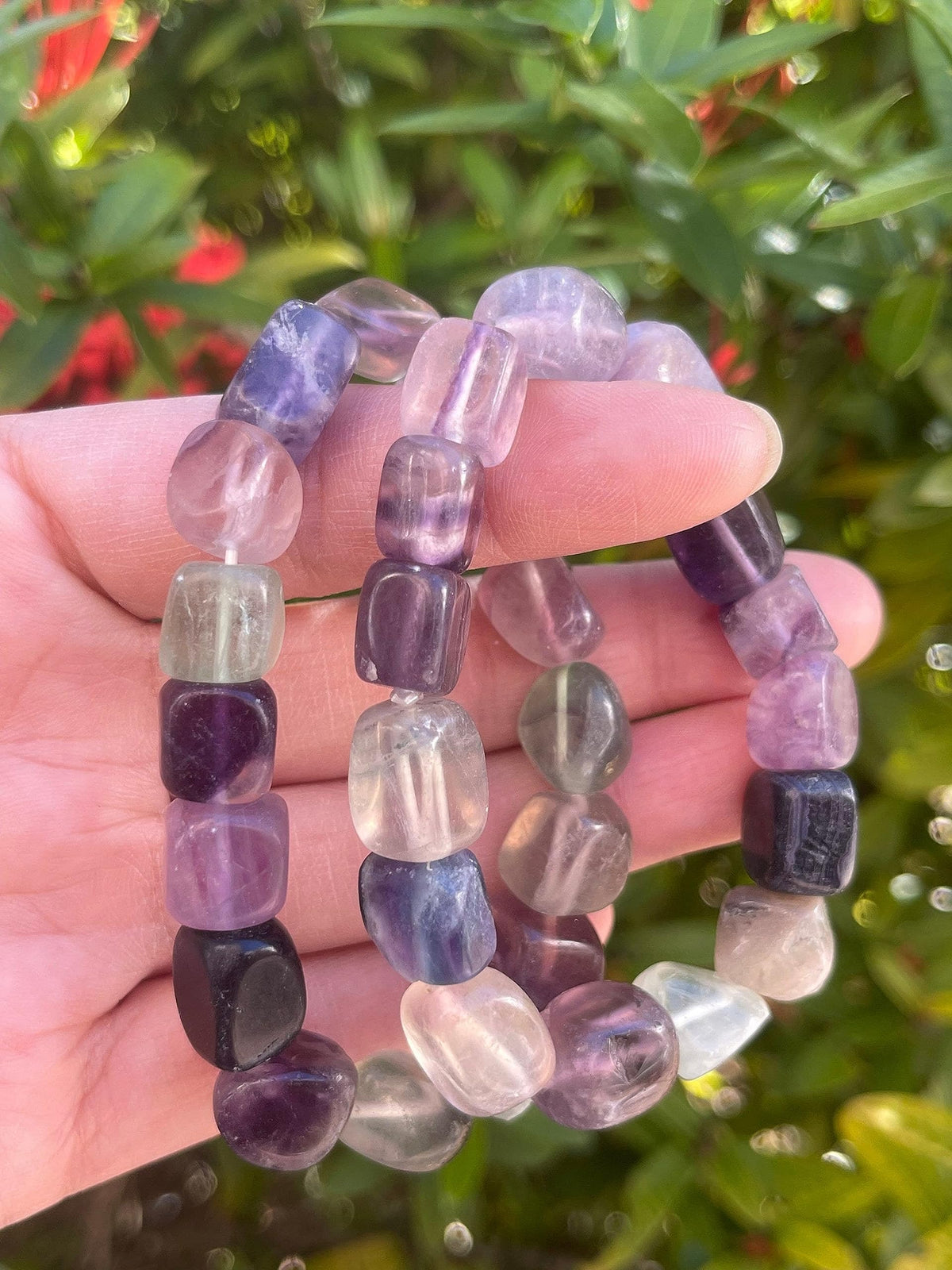 GAF TREASURES Rainbow Fluorite Crystal Nugget Bracelet, Genuine Rainbow Fluorite Tumbled Gemstone Bracelet, Healing Crystal Bracelet, Gift for Men & Women (1)