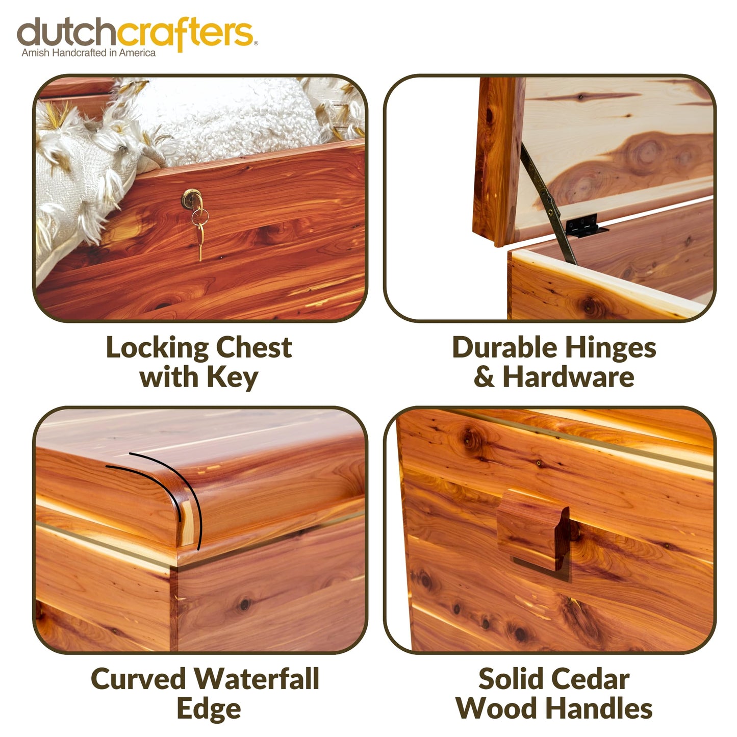 DutchCrafters Red Cedar Wood Blanket Storage for Living Room, Fully Lined Hope Chest, Bedroom Bench, Lockable Storage Box, Locking Chest with Handles and Waterfall Edge - Amish Made in USA (35" Small)