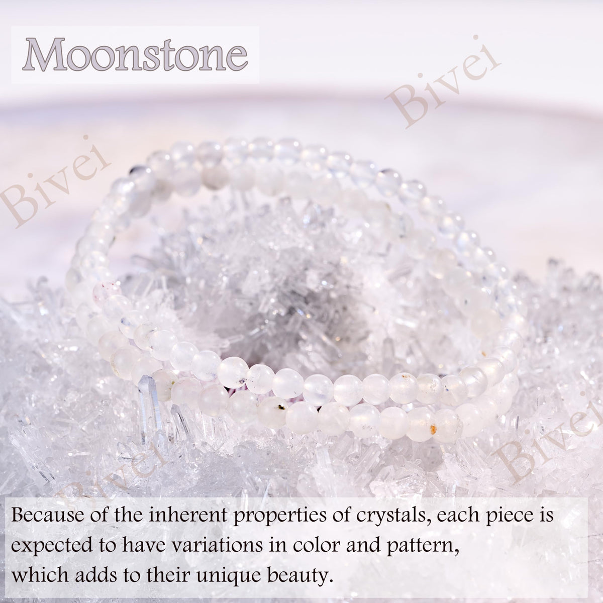 Bivei Moonstone - Receptive - 4mm Beaded Bracelets for Women Handmade Semi Precious Natural Stone Stretch Elastic Jewelry Yoga Protection Gifts