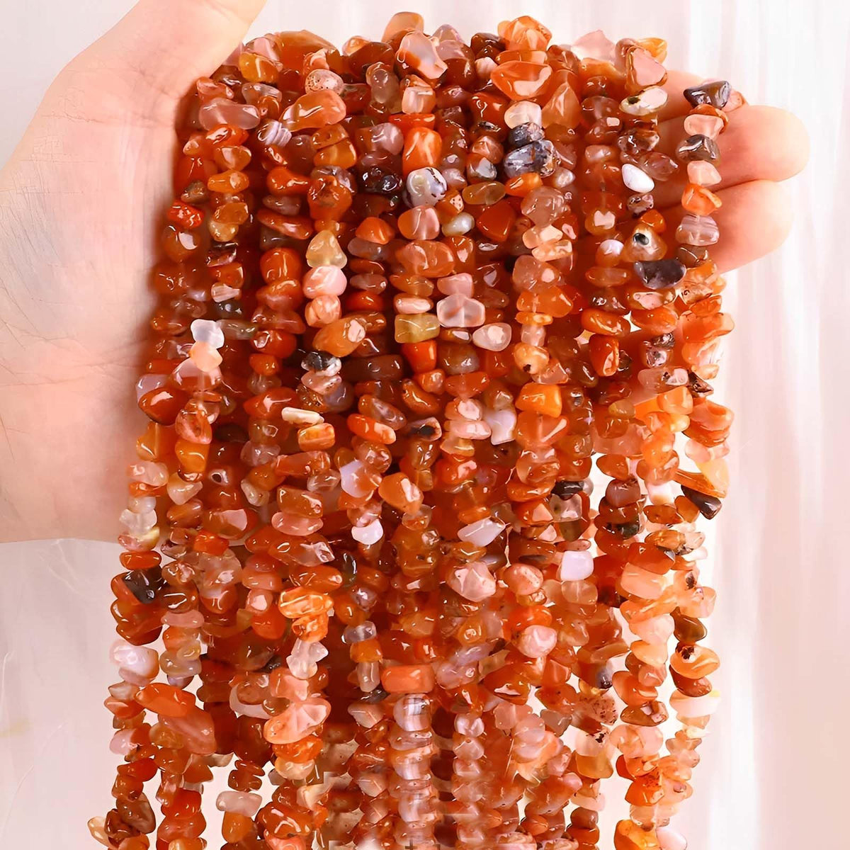 200pcs Natural Chip Stone Beads Gemstone Healing Crystal Loose Rocks Bead Irregular Glass Seed Charm Beads Drilled DIY for Jewelry Bracelet Necklace Earrings Making Crafting Supplies (Red, 5-8mm)