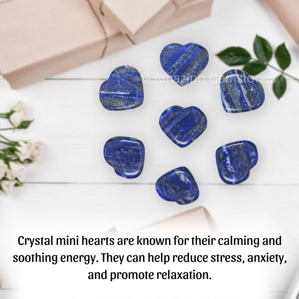Amazing Gemstone Lapis Lazuli Stone Heart - Pack of 2 Crystal Heart Stones Rocks - Corazones De Piedra Crystals and Healing Stones Heart Shaped Crystal - Stocking Stuffers Gifts