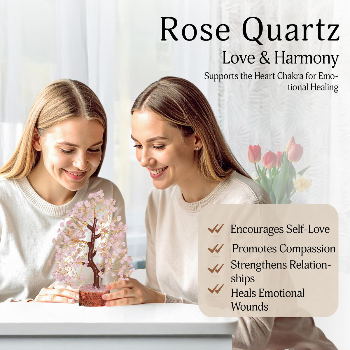 YATSKIA Rose Quartz Tree - Quartz Crystal Tree for Positive Energy - Birthday Gifts for Women - Feng Shui Decor - Gemstone Home Decor - Pink Desk Accessories