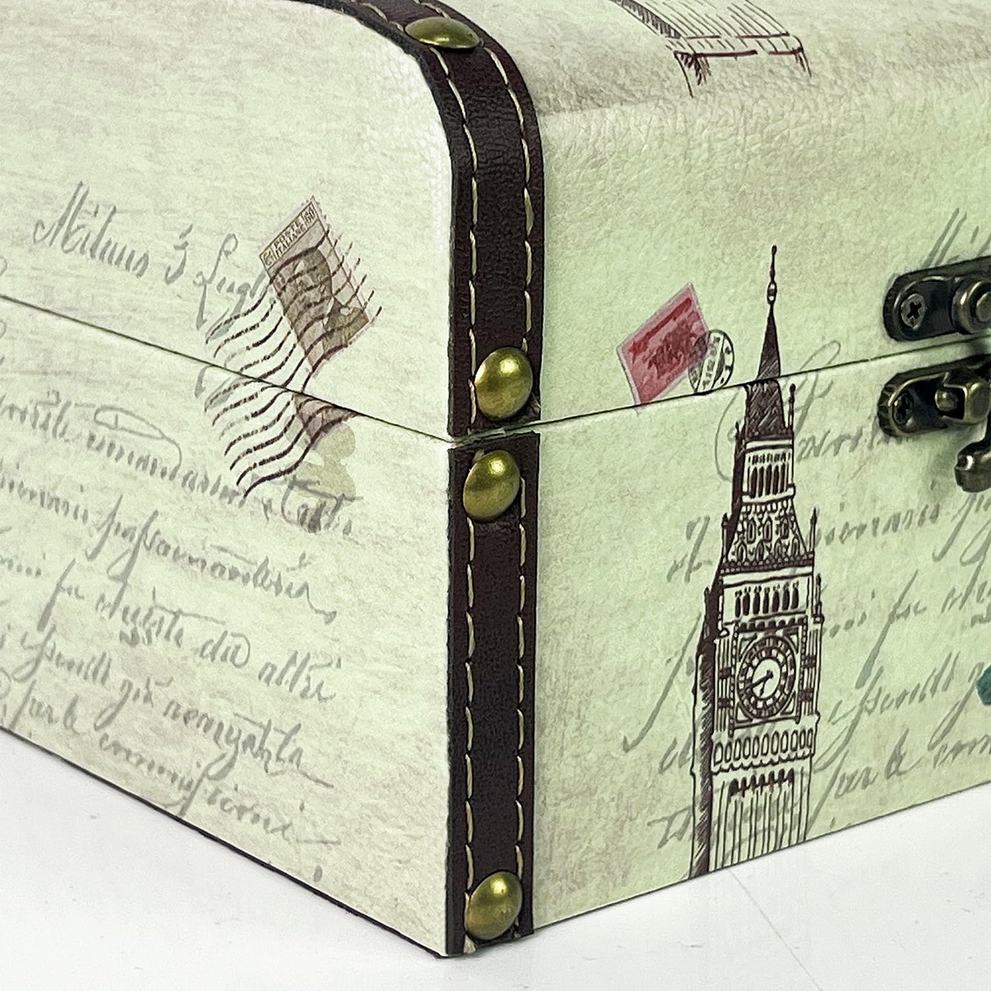DreamsEden Small Wooden Treasure Box, Decorative Tin Storage Chest Jewelry Keepsake Boxes for Kids Girls Boys Gifts Home Decorations (Tower)
