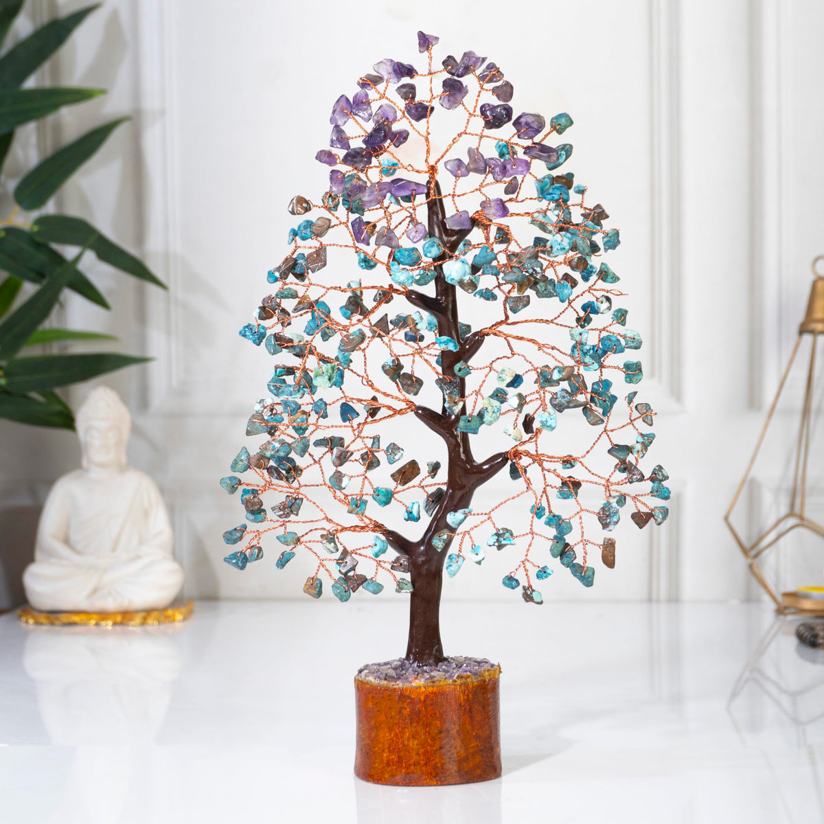 Crocon® Amethyst & Turquoise Gemstone Tree, Crystal Tree of Life, Feng Shui Bonsai, Money Tree, Healing Tree Home Decoration, Good Luck Figurine, Gem Tree for Positive Energy, Chakra Tree of Life Gift