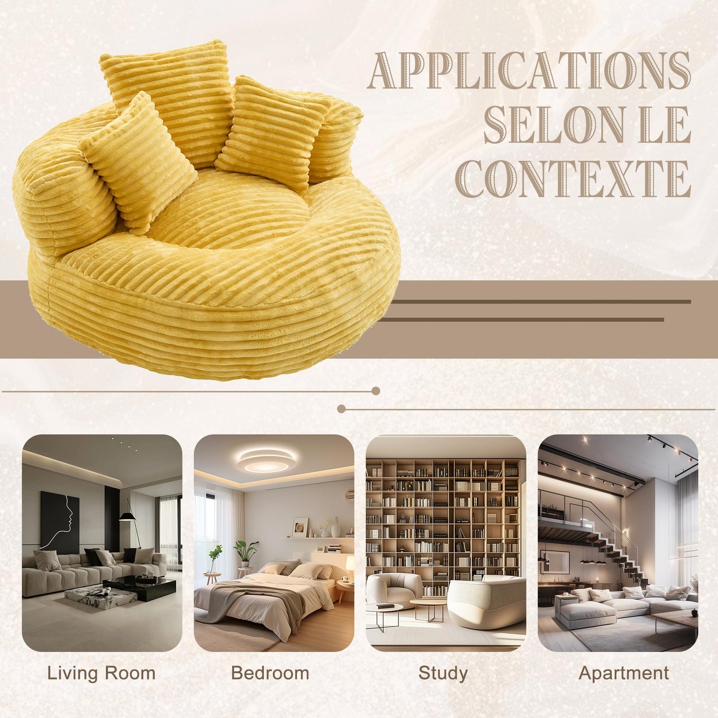 KEIKI Oversized Bean Bag Sofa Chair with Armrests & Pillows, Corduroy Beanbag Chair for Adults & Teens, Memory Foam Lazy Sofa No Assembly, Cozy Dorm Room & Apartment Furniture