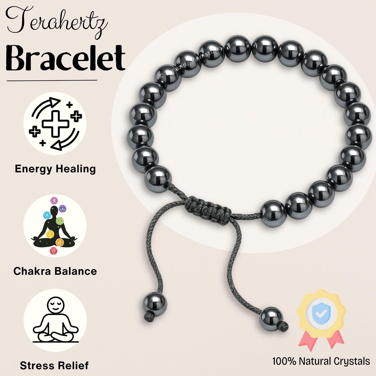 Amazing Gemstone Terahertz Stone Bracelet for Women Men's Gifts - Protection Healing Crystal Bracelet - 8mm Gemstone Beaded Adjustable Bracelet
