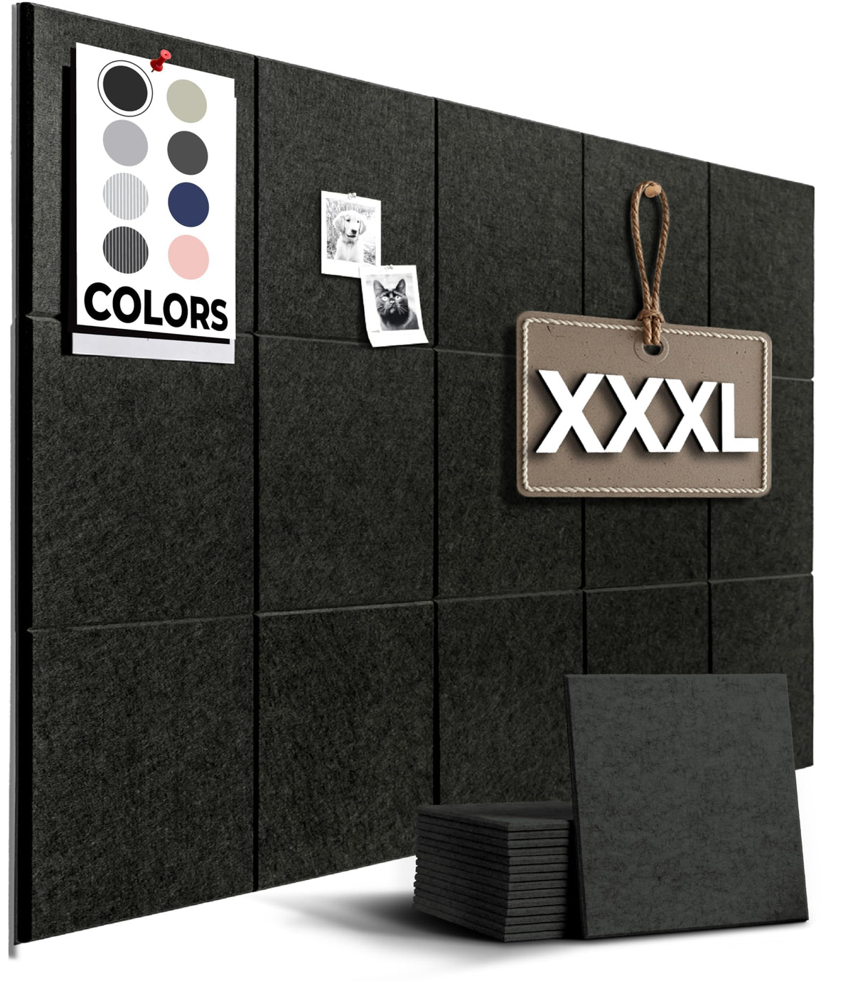 WALLHERO Vision Board - Large Cork Board for Walls 59" x 36", Black Bulletin Board | 15 Pack Felt Wall Tiles | Cork Boards for Office Pin Board Tack Board Cork Boards