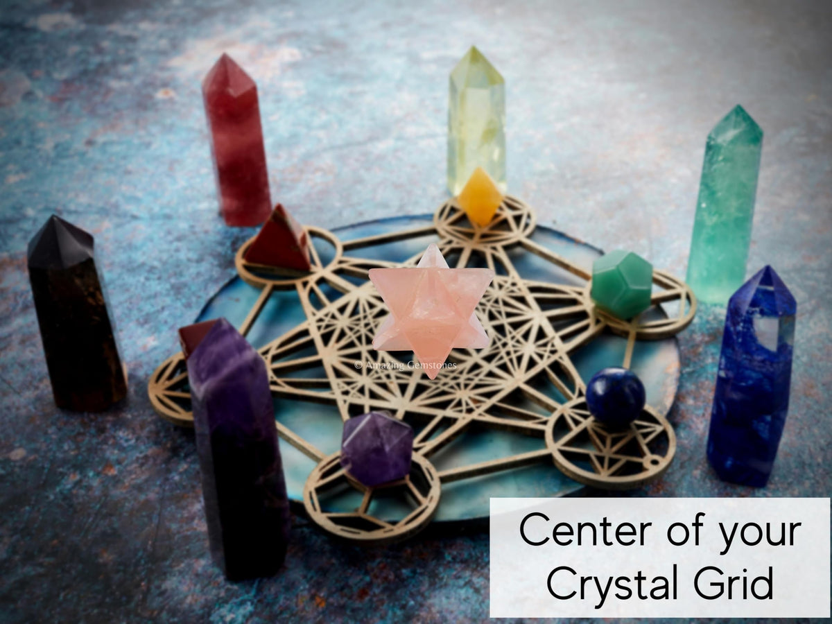 Amazing Gemstone Rose Quartz Merkaba Crystal - 1.5 Inches Metaphysical Merkaba Star for Meditation - Energetic Tetrahedron Crystal and Healing Stones for Spiritual Growth and Healing (35-40mm)