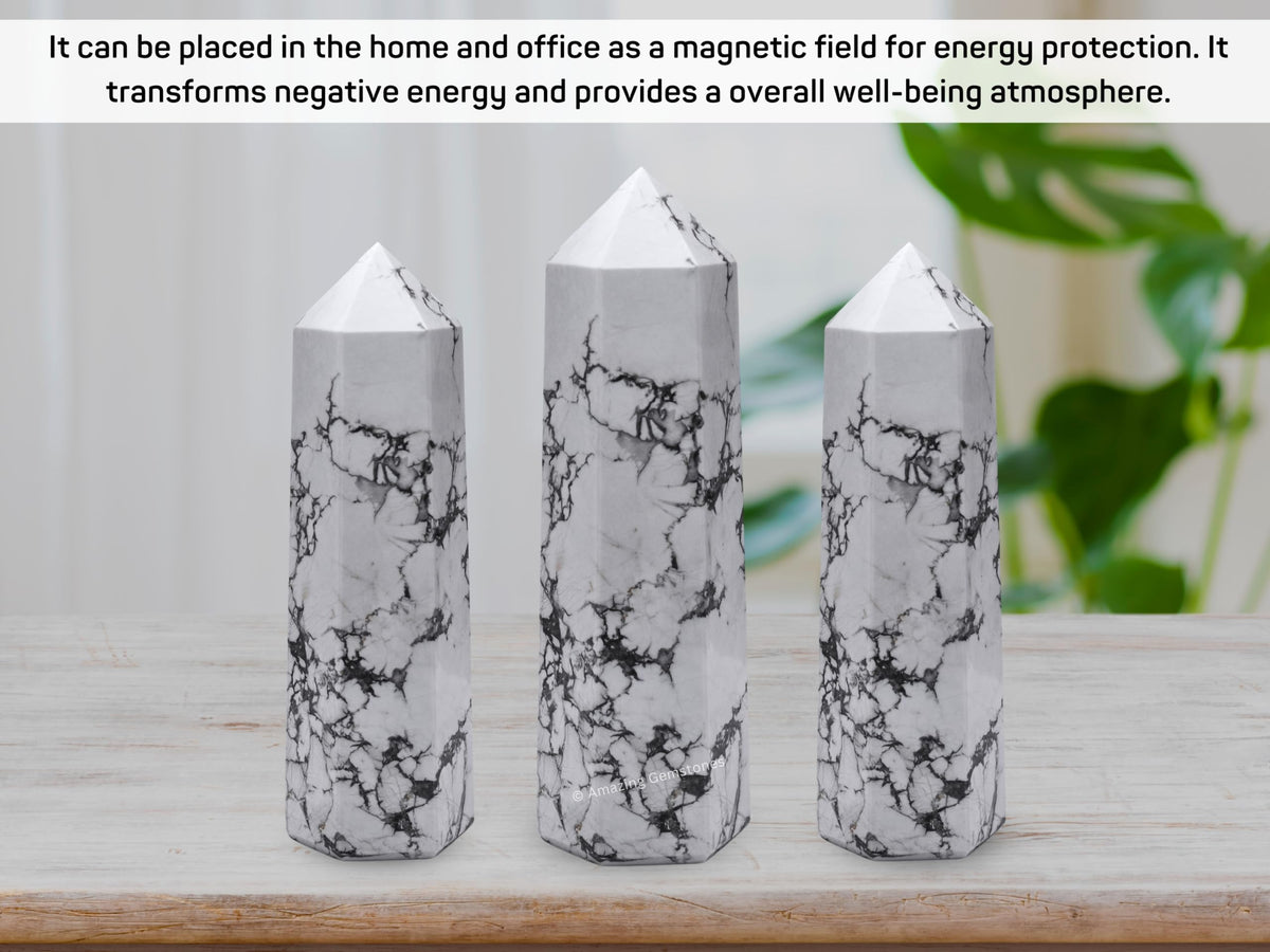 Amazing Gemstone Large Howlite Crystal Towers ~ Natural Healing Crystal Point Obelisk for Reiki Healing and Crystal Grid (5.5 to 6 INCH)