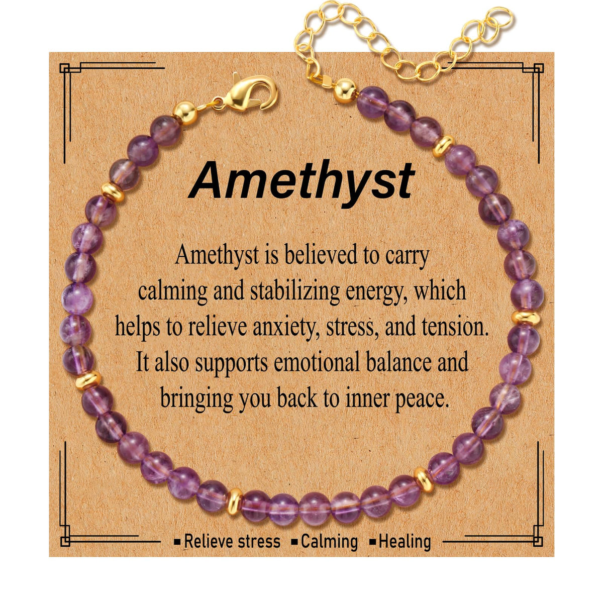 Kenailw Amethyst Crystal Bracelet Purple Gifts for Women Anxiety Relief Items Natural Stone Amethyst Beads Jewelry