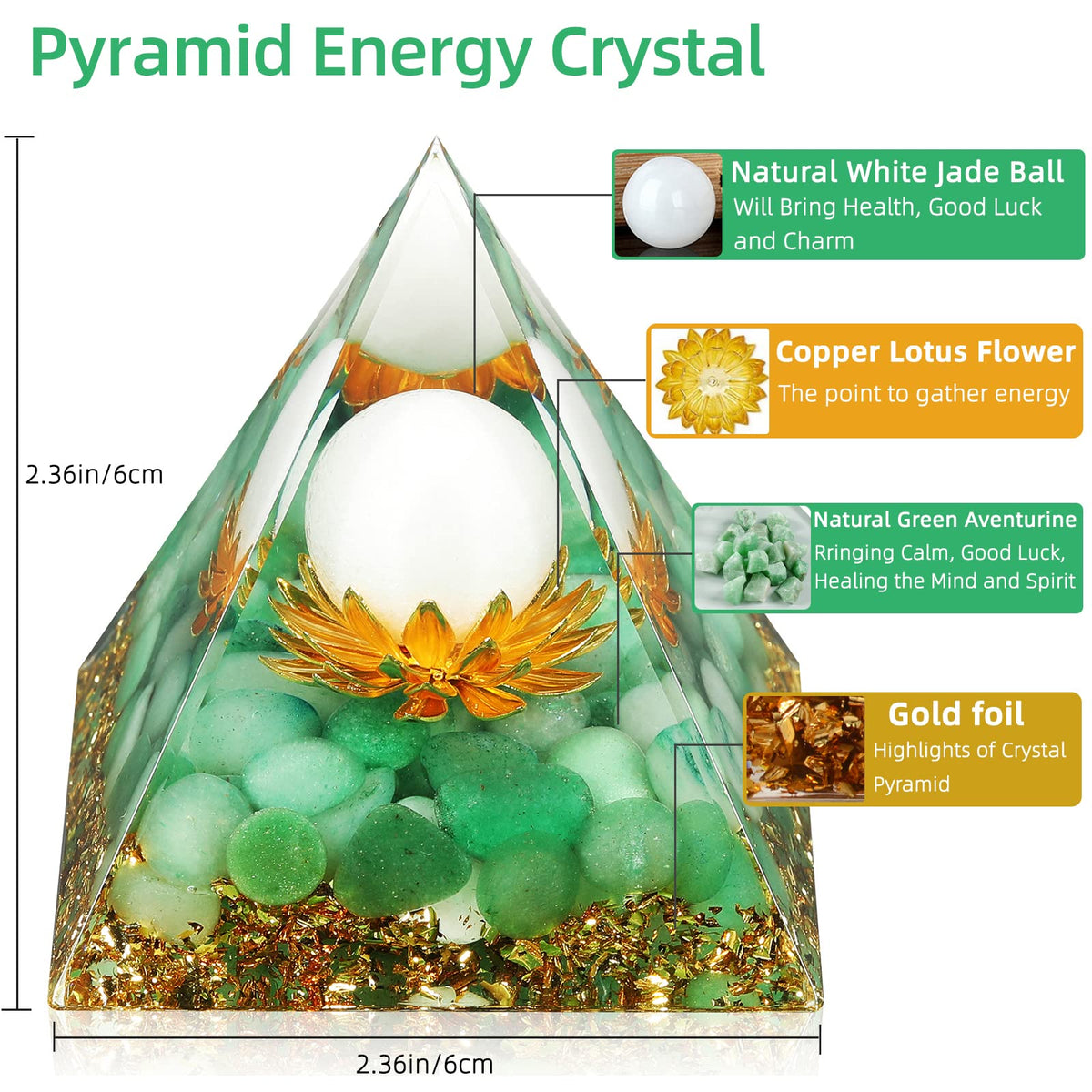 Hopeseed Orgone Pyramid Flower of Life Crystals and Healing Stones Orgonite Pyramids for Positive Energy with Green Aventurine and White Jade Crystal that Promotes Prosperity and Good Luck