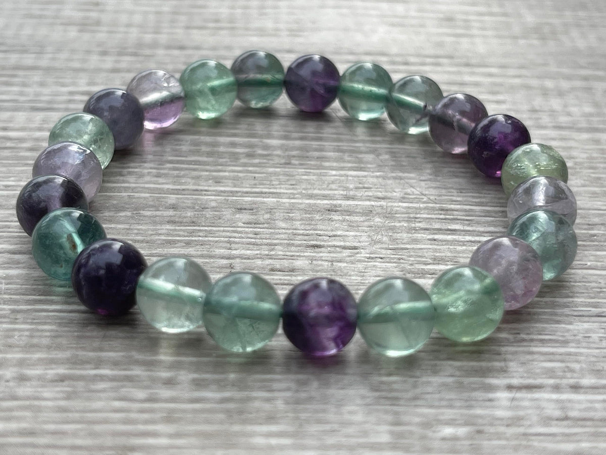 GAF TREASURES Rainbow Fluorite Crystal Bead Bracelet 8mm, Genuine Rainbow Fluorite Stretch Gemstone Bracelet, Healing Crystal Bracelet, Gift for Men & Women (1)