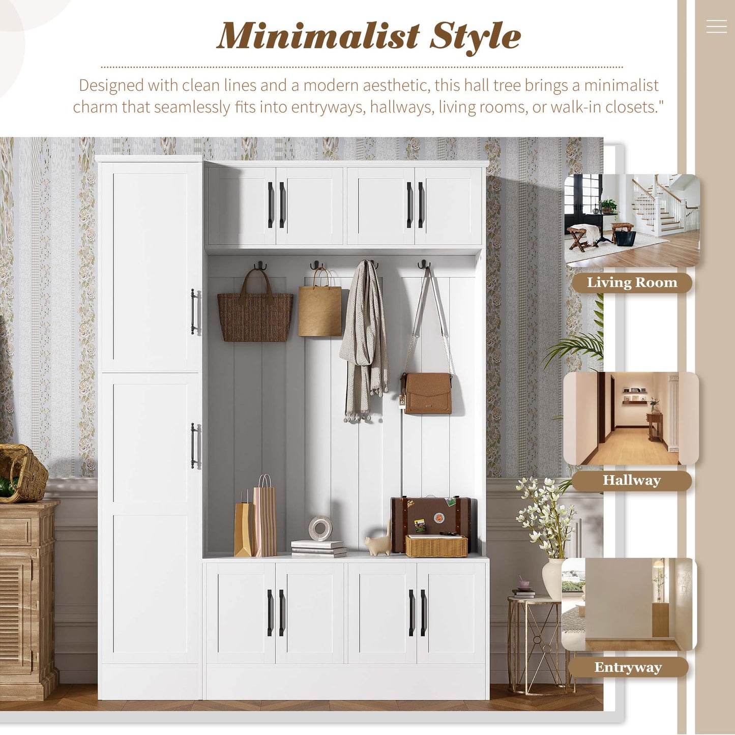 Shaical 79'' Tall Hall Tree with Shoe Storage and Bench, 4-in-1 Mudroom Storage Organizer Coat Rack with 6 Cabinets, 4 Coat Hooks & Adjustable Shelf for Hallway, Entryway, Living Room, White