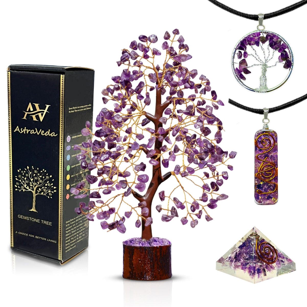 AstraVeda Amethyst Crystal Tree, Chakra Gemstone Gift for Feng Shui Healing