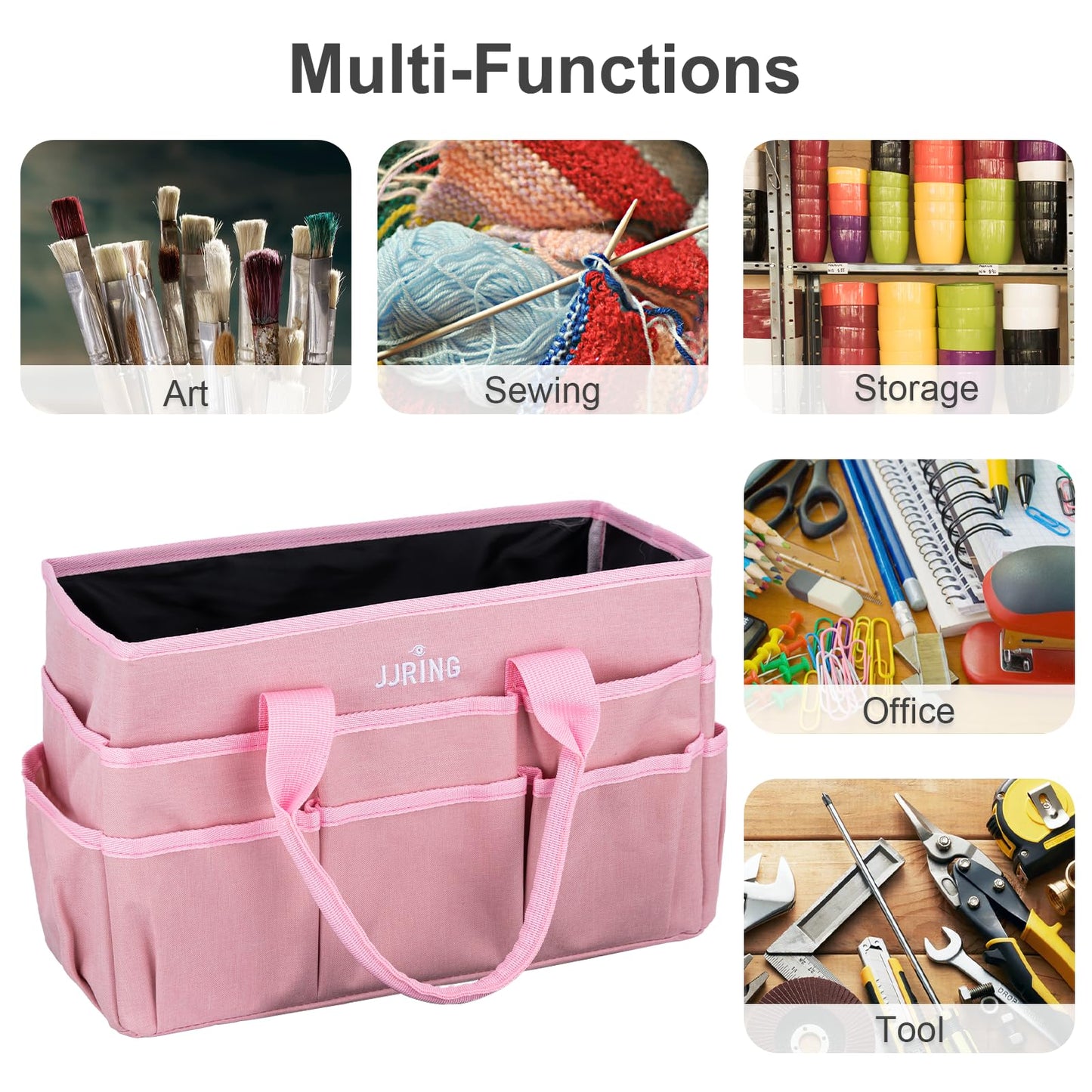 JJRING Craft Tote Bag Organizer for Art Storage, Art Tote Organization with Multiple Pockets, Art Sewing Supply Bag for Scrapbooking, Medical, and Office Supplies Storage (Pink)
