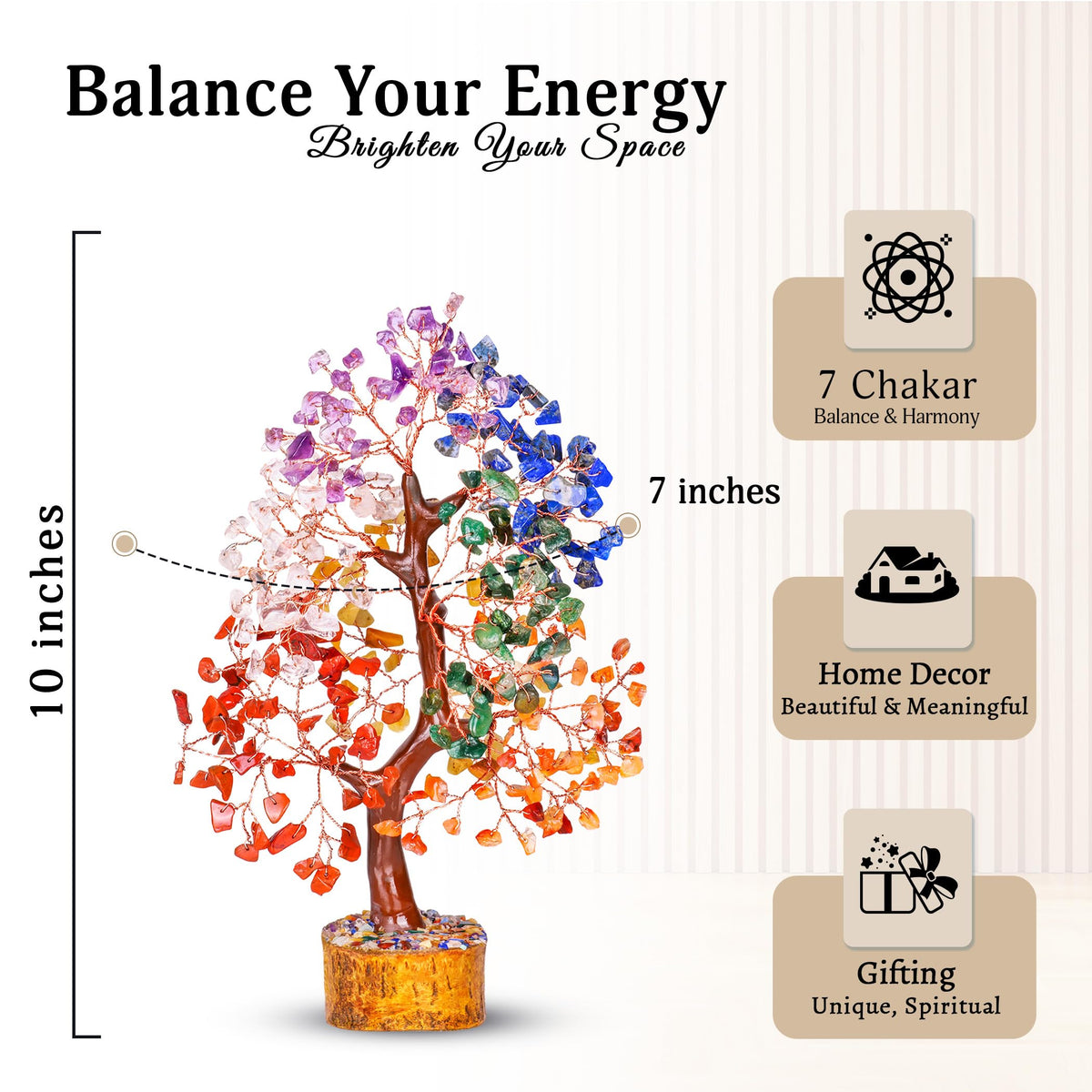 YATSKIA Seven Chakra Crystal Tree, Gemstone Tree of Life, Birthday Gifts for Women, Home Office Decor, Feng Shui Decor, Crystal Gifts