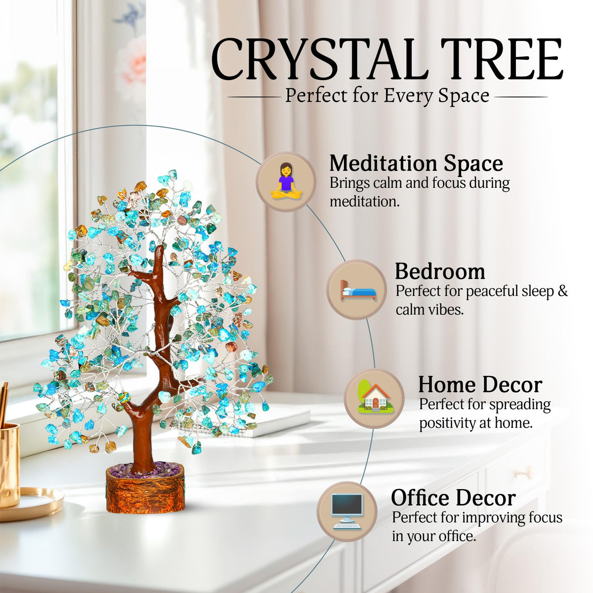 YATSKIA Turquoise Crystal Tree - Gemstone Tree - Tree of Life - Crystal Home Decor - Good Luck Charms - Spiritual Gifts for Women - Gemstones and Crystals - Chakra Stones - Meditation Decor