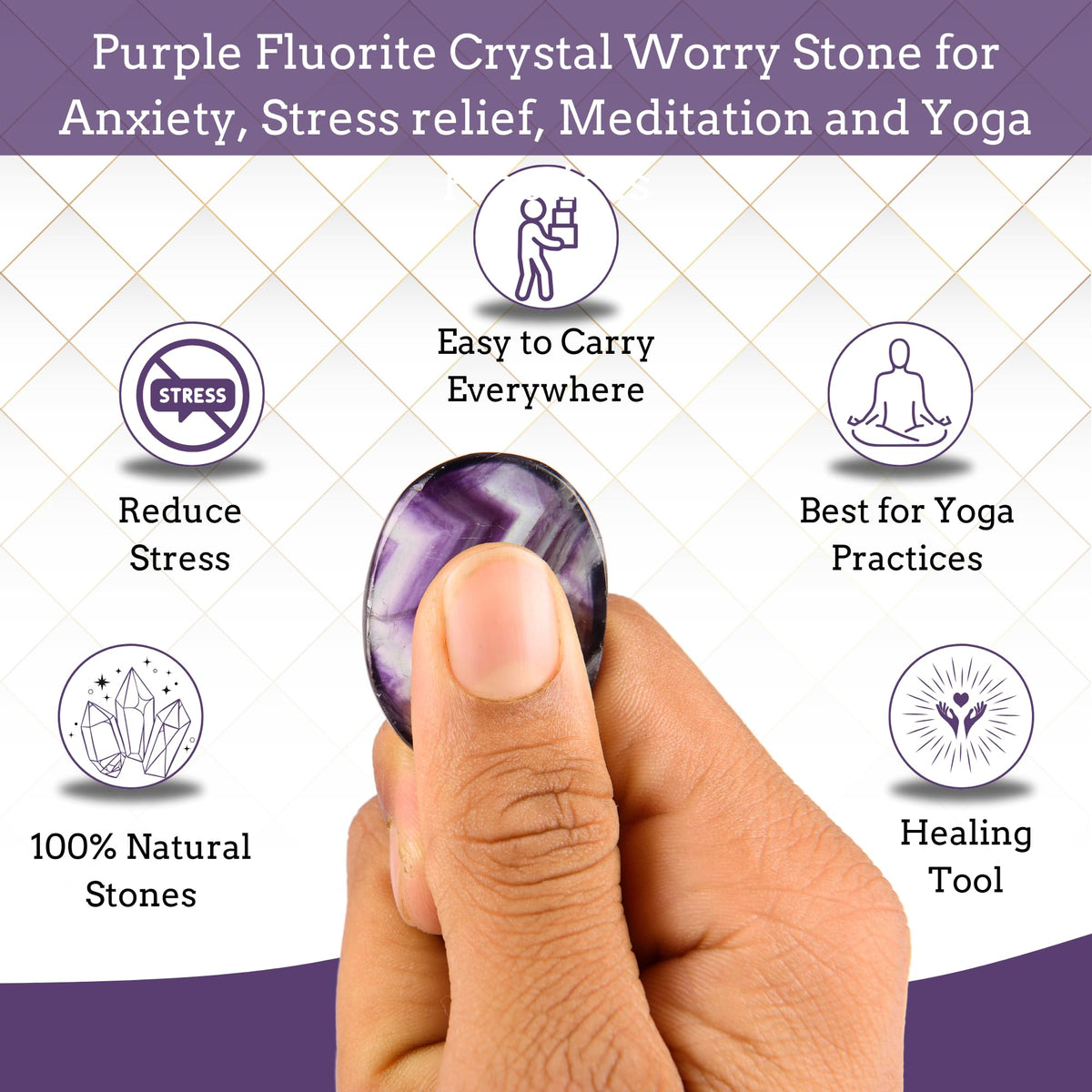 Anaya Agate Fluorite Worry Stones Certified Crystal Thumb Worry Stone for Anguish, Relaxing and Soothing Balance Stones for Meditation, Stress Relief Crystals and Healing Stones for Men, Women