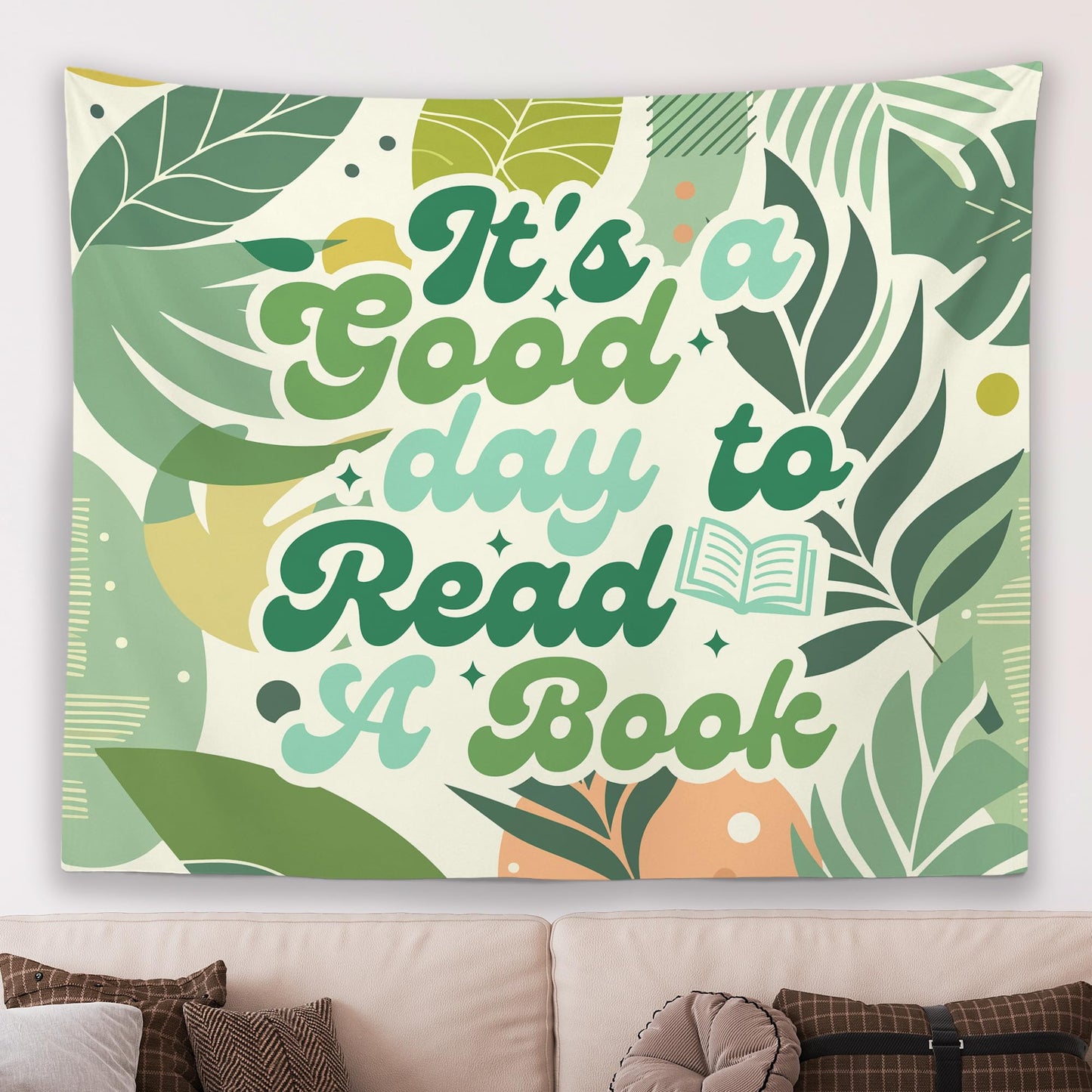 MNASAIOO It's A Good Day to Read A Book Classroom Wall Tapestry Hanging,Green Plants Leaf Reading Banner Tapestries,Boho Wall Decor for Kids Book Lovers School Library Reading Nook Corner Dorm 50x60in