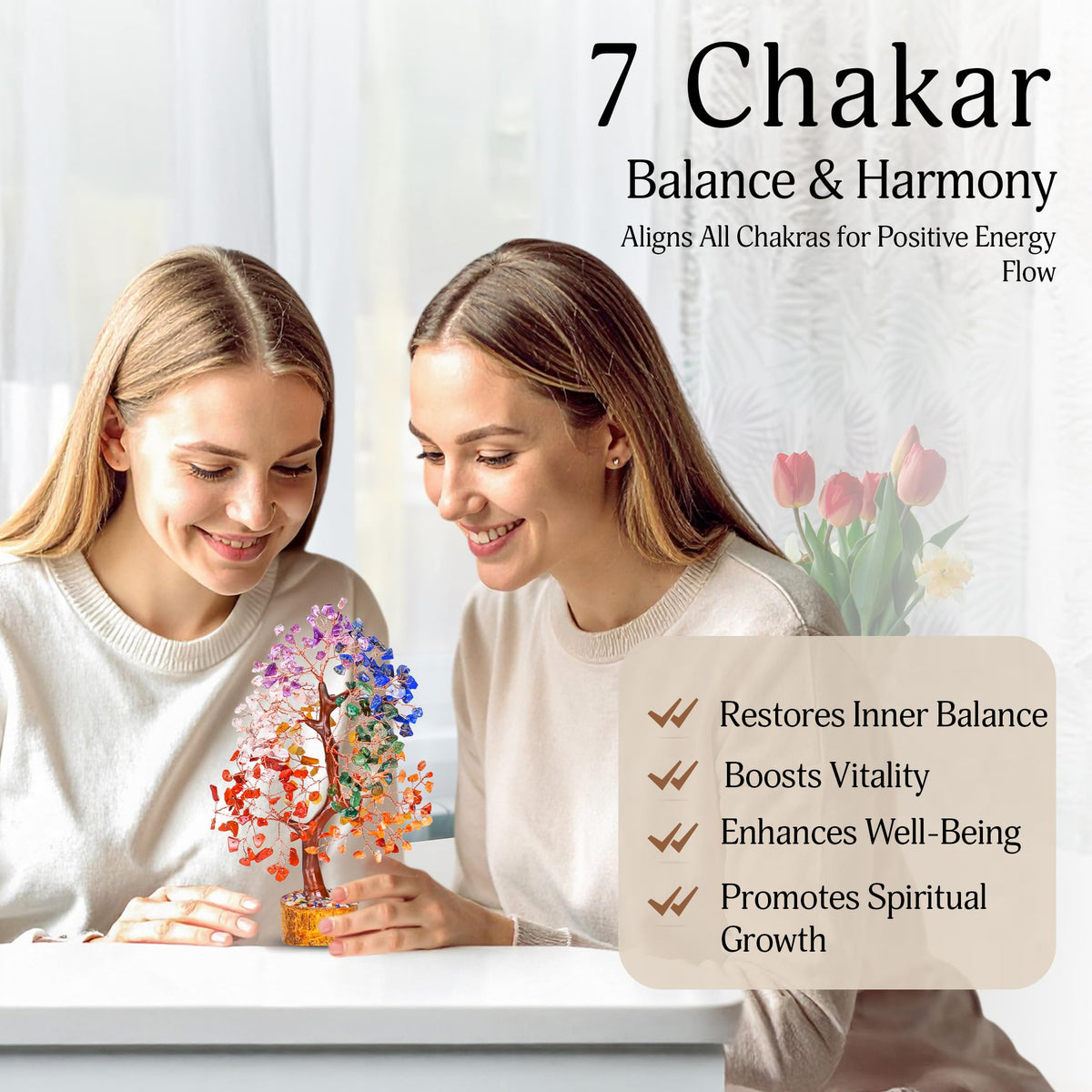 YATSKIA Seven Chakra Crystal Tree, Gemstone Tree of Life, Birthday Gifts for Women, Home Office Decor, Feng Shui Decor, Crystal Gifts