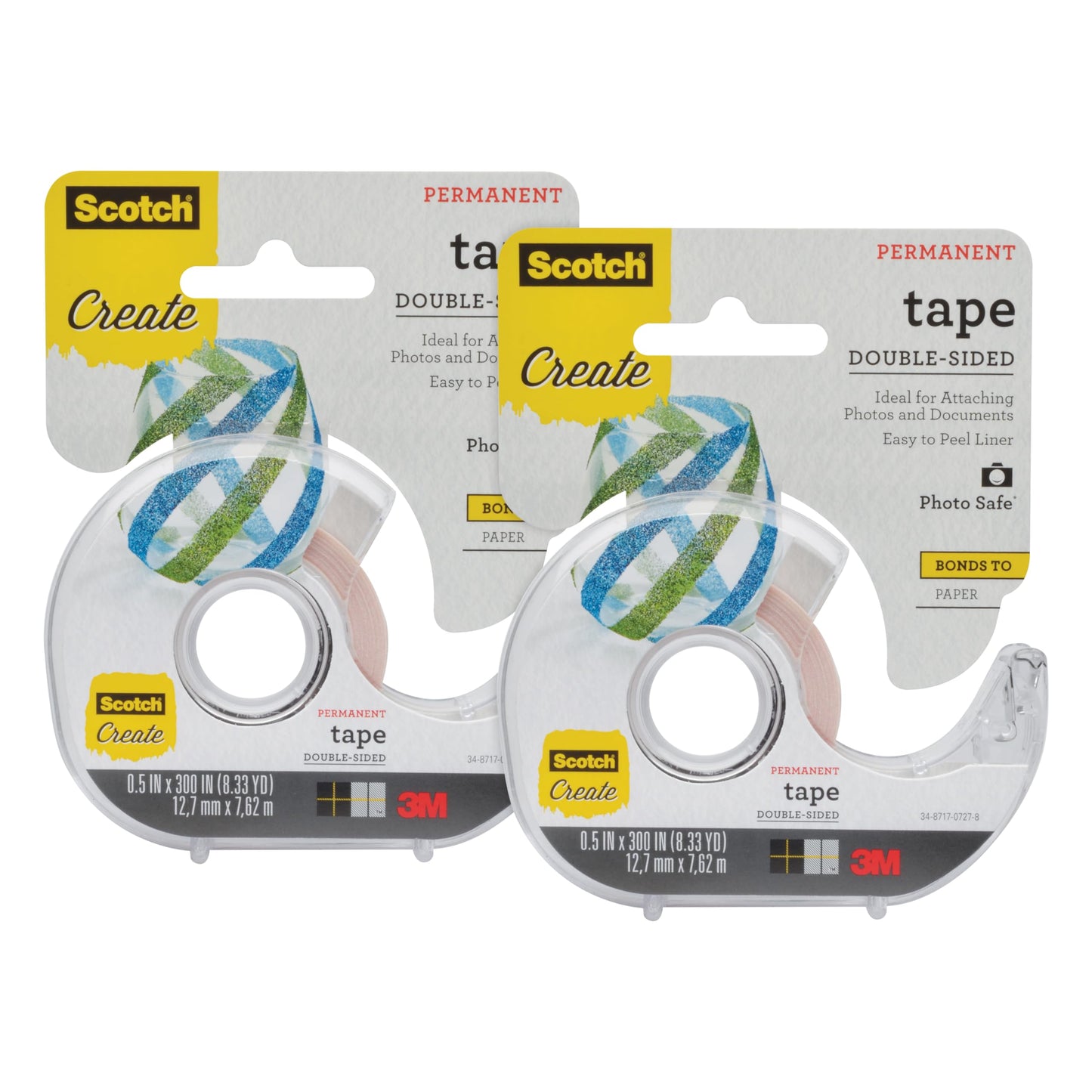 Scotch Create Double-Sided Permanent Tape, 1 Dispenser, 1/2 in x 300 in, Clear, Strong Double Sided Tape for Crafts (002-CFT) (Pack of 2)