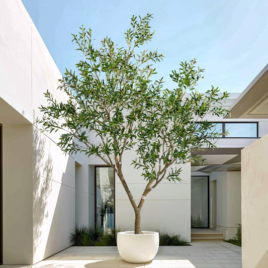 10ft Faux Olive Tree with White Pot & Moss, Artificial Olive Tree Indoor Outdoor, PE/PVC Leaves, Realistic Resin Trunk Large Fake Olive Tree Artificial Plants Indoor, Faux Plants Indoor for Home Decor