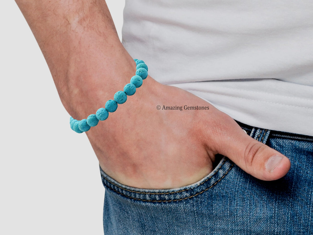 Amazing Gemstone Turquoise Blue Lava Bracelet for Women Men's Gifts - Protection Healing Crystal Bracelet - 8mm Gemstone Beaded Adjustable Bracelet