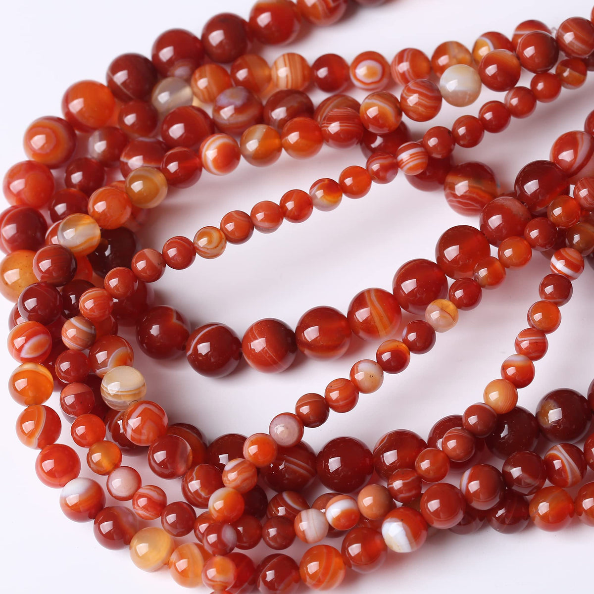 8MM Red Carnelian Stripe Agate Round Loose Beads Natural Gem Beads Crystal Energy Stone Beads for Jewelry Making DIY Bracelet Necklace