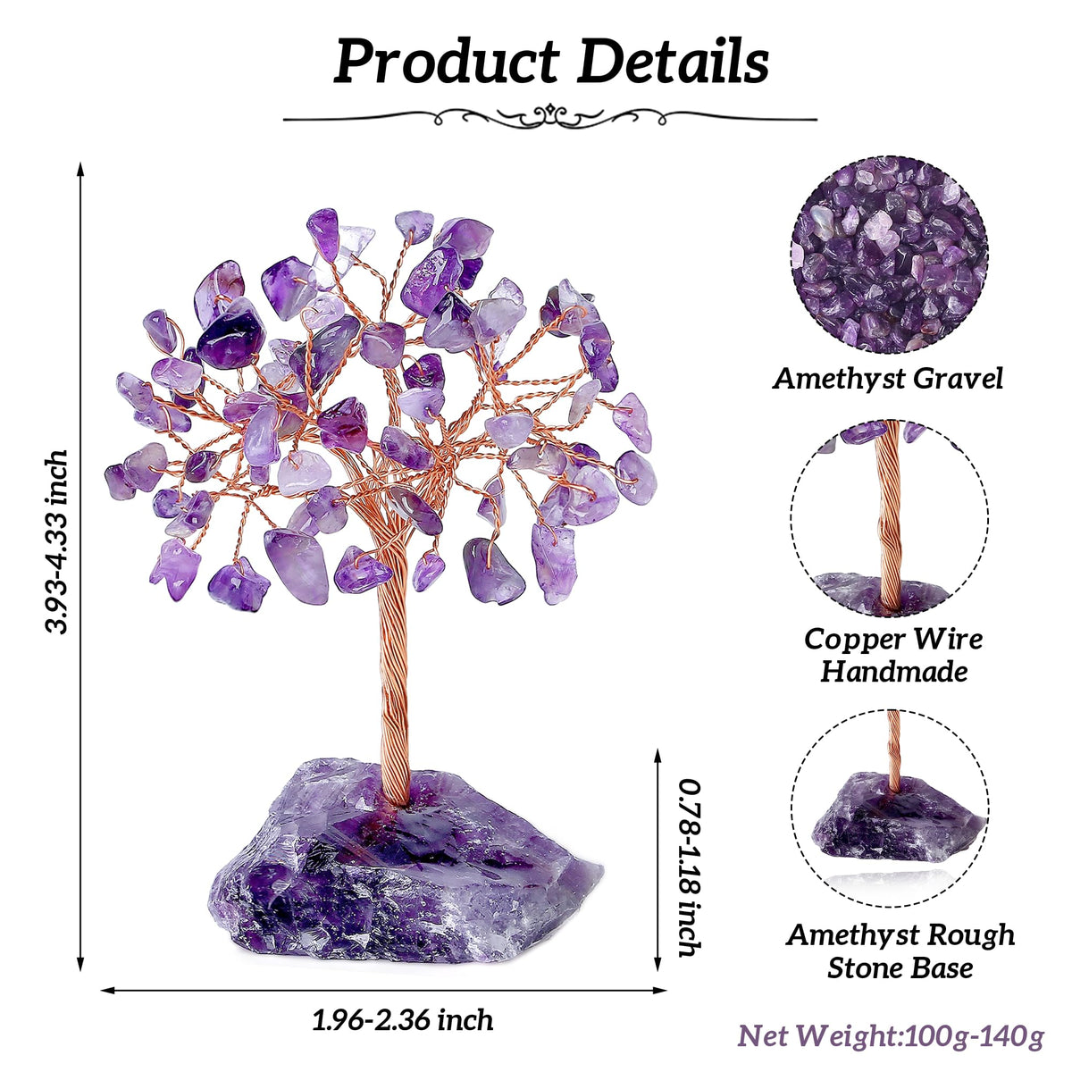 YATOJUZI Natural Amethyst Crystal Tree Purple Gifts for Women Mom Office Desk Decor Cubicle Decorations Meditation Accessories 3.93"-4.52" Money Fengshui Trees of Life