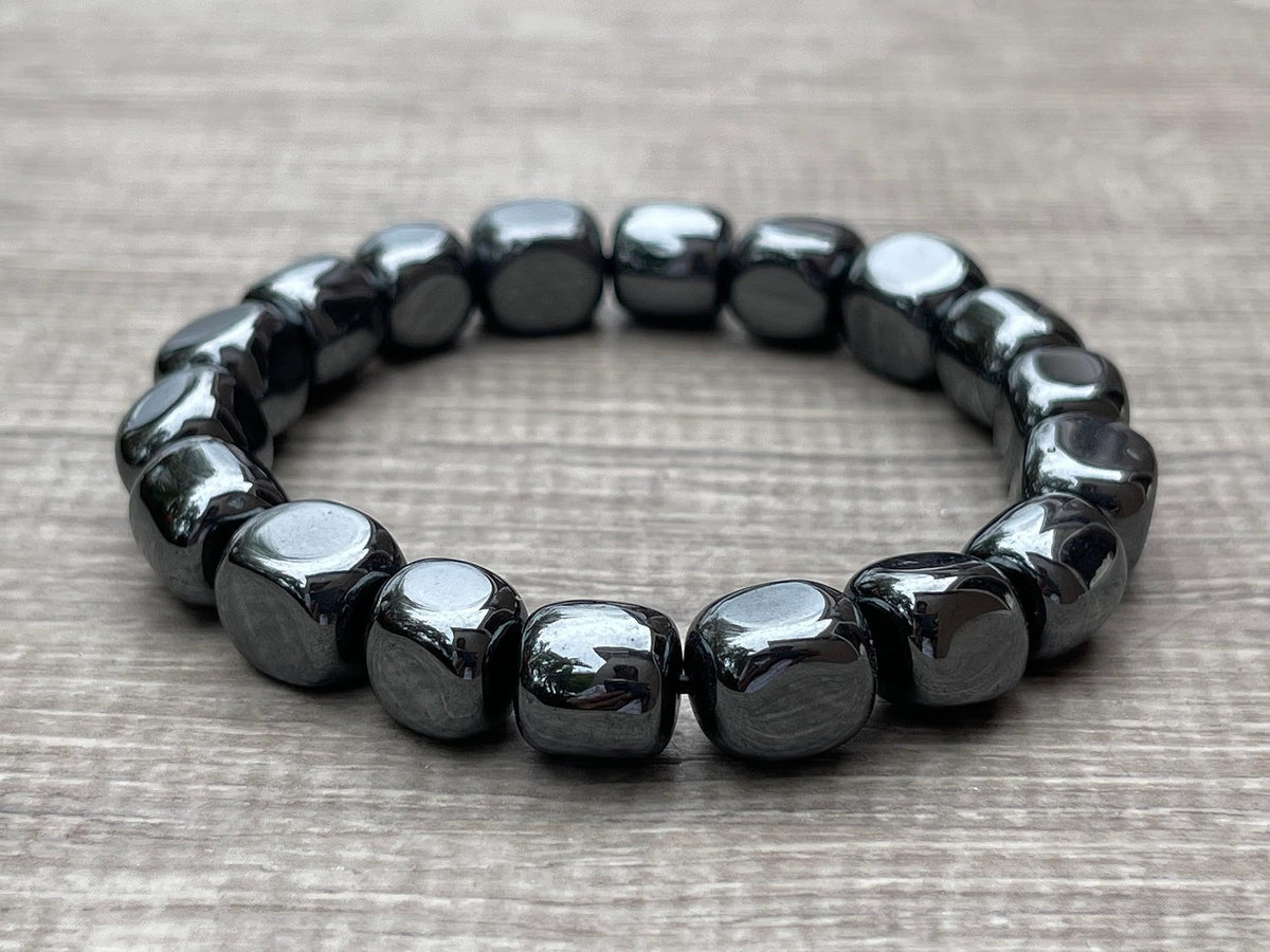 GAF TREASURES Hematite Crystal Nugget Bracelet, Genuine Hematite Tumbled Gemstone Bracelet, Healing Crystal Bracelet, Gift for Men & Women (1)
