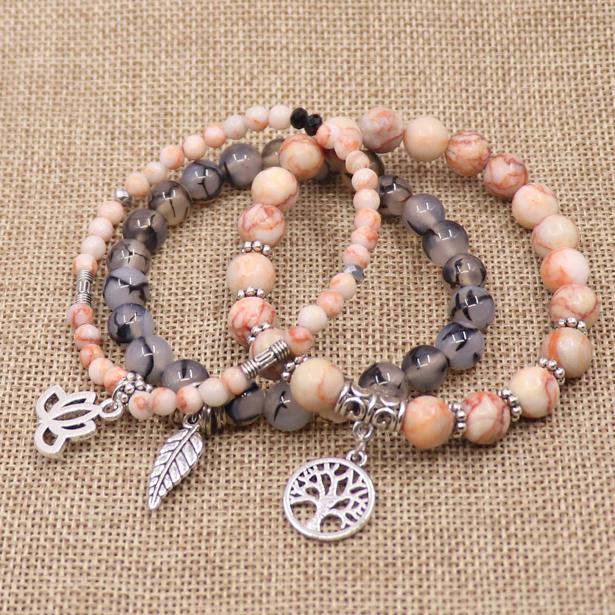 UEUC Tree of Life Yoga Healing Stone Bracelets,Multilayer Lotus Chakra Stone Reiki Bracelet Sets,Anxiety Crystal Natural Stone,for Women Stress Relief