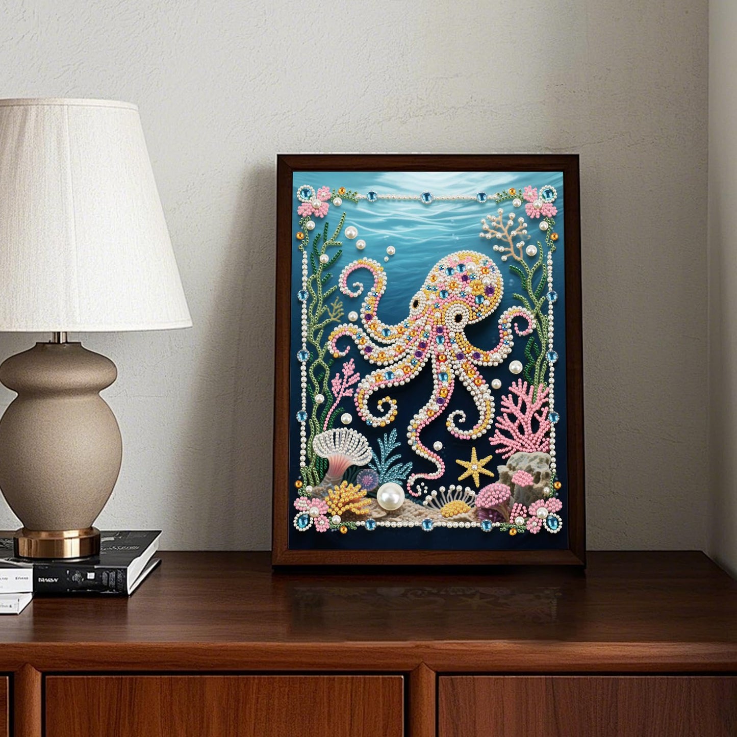 WSLWXSHM Pearl Diamond Painting Kits for Adults Octopus, 5D Special Shape Diamond Art Kits for Beginners, Crystal Rhinestones Diamond Painting for Home Wall Decoration Gift 12×16inch/30×40cm