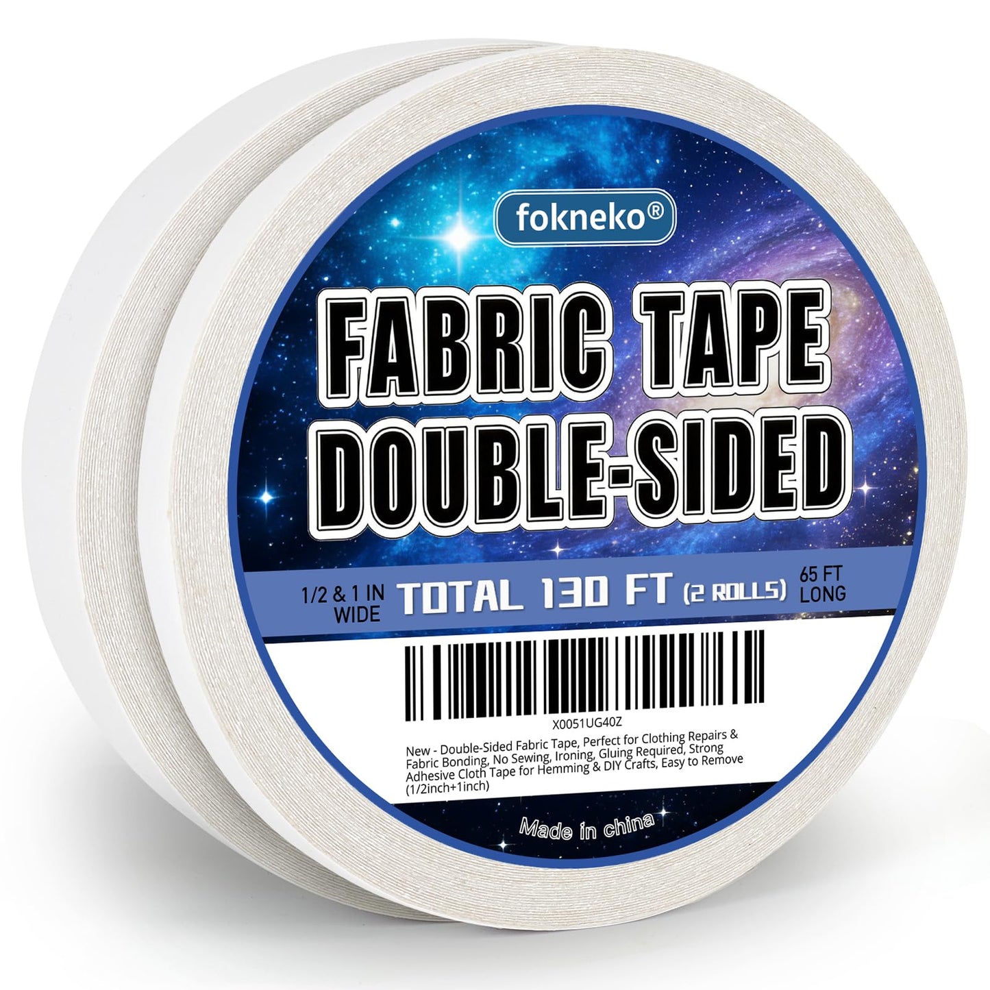Double-Sided Fabric Tape, Perfect for Clothing Repairs & Fabric Bonding, No Sewing, Ironing, Gluing Required, Strong Adhesive Cloth Tape for Hemming & DIY Crafts, Easy to Remove (1/2inch+1inch)