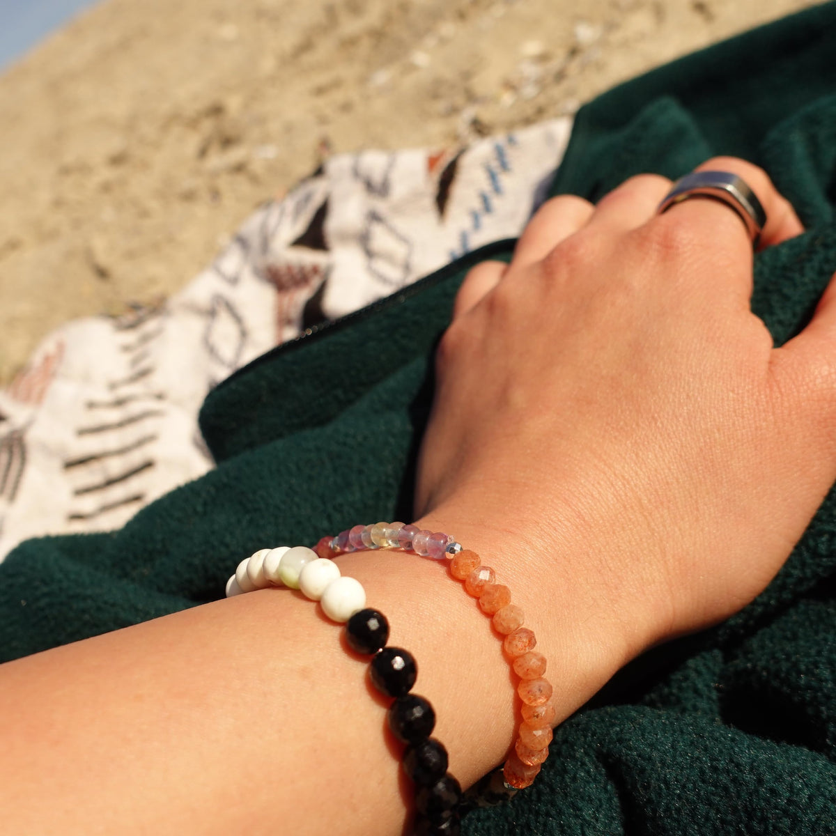 *GLOW IN THE DARK* “LEMON Bracelet” (Lemon Chrysoprase & Black Tourmaline) Natural Gemstone Healing Bracelet - Large | [7.5 inches]