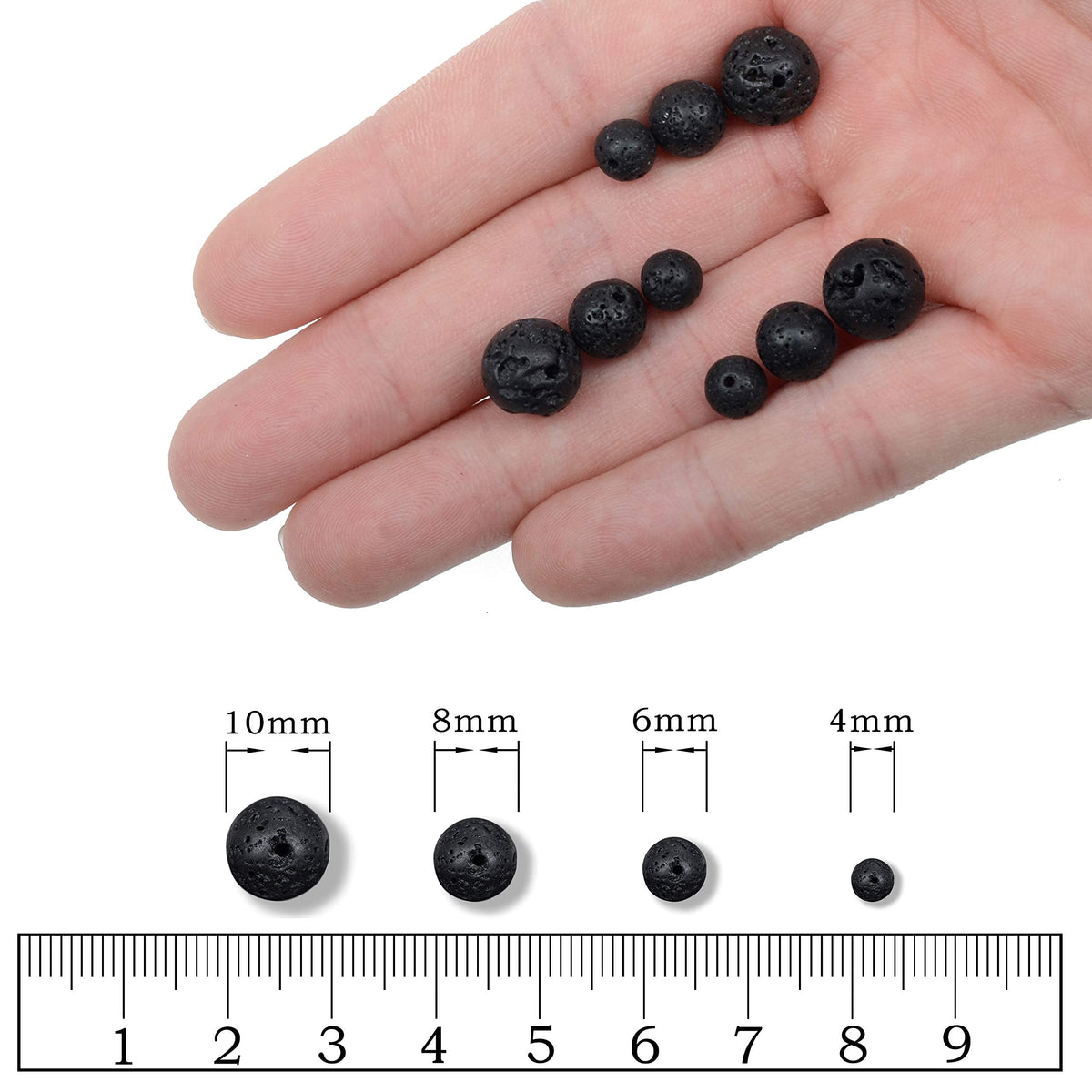 AD Beads Natural Gemstone Round Loose Beads 15" for Bracelet Necklace Earrings Jwelery Making Crafts DIY (10mm, Black Lava Stone)