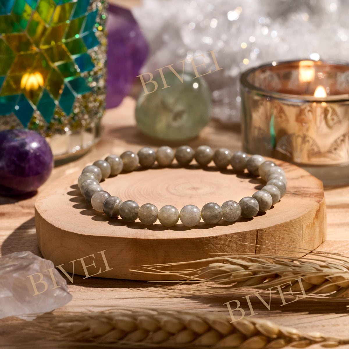 Bivei Labradorite - Transformation - 6mm Beaded Bracelets for Women Handmade Semi Precious Natural Stone Stretch Elastic Jewelry for Women Yoga Protection Gifts