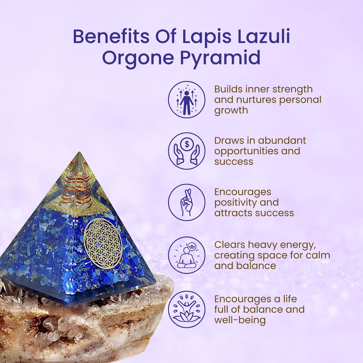 Orgone Pyramid of Success – Lapis Lazuli Orgonite for Honesty, Self-Awareness, Chakra Balancing, Meditation, Reiki Healing, EMF Protection & Positive Energy Enhancement