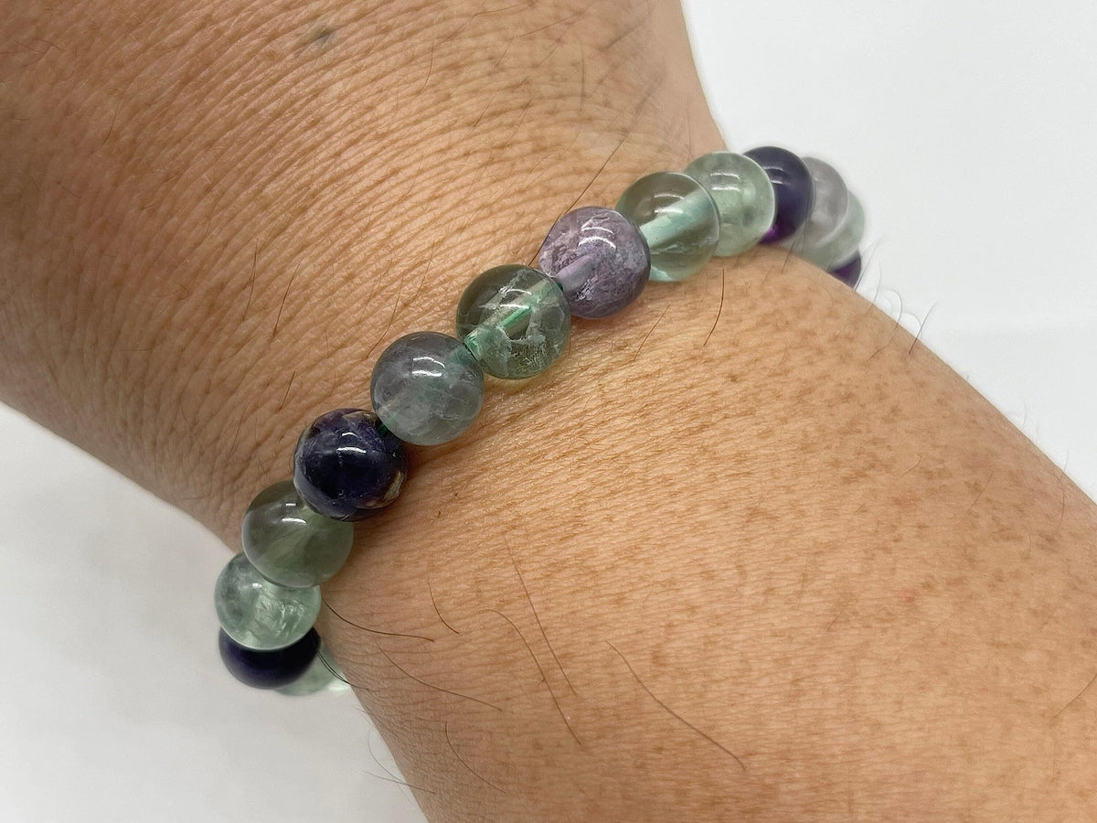 GAF TREASURES Rainbow Fluorite Crystal Bead Bracelet 8mm, Genuine Rainbow Fluorite Stretch Gemstone Bracelet, Healing Crystal Bracelet, Gift for Men & Women (1)