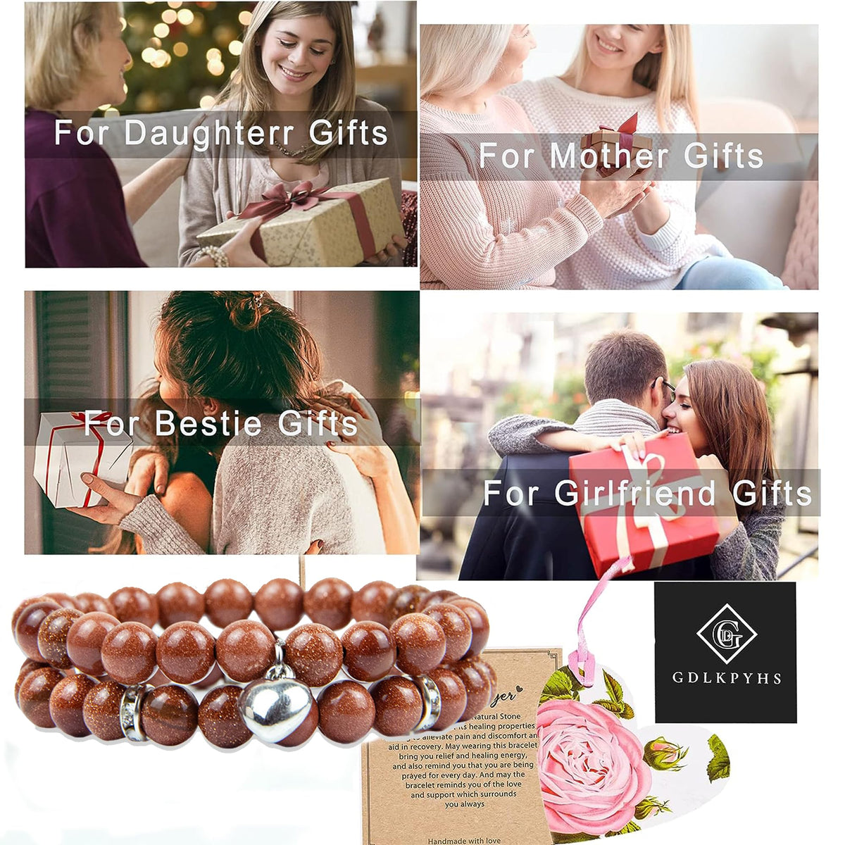 Healing Bracelets for Women - Goldstone Bracelet - Healing Prayers Crystal Bracelet, 8mm Natural Stone Stress Relief Yoga Beads Get Well Soon Gifts