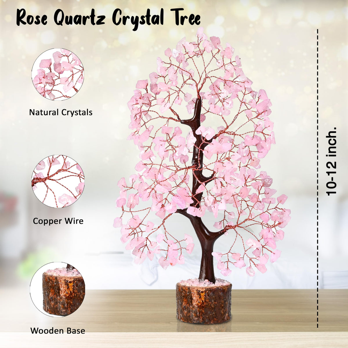 Crocon® Rose Quartz Crystals Tree, Birthday Gifts for Women & Men, Pink House Decor for Shelf, Healing Crystals Spiritual Gift, House Warming Gift New Home, Birthday Gifts - Mom, Sister & Girlfriend