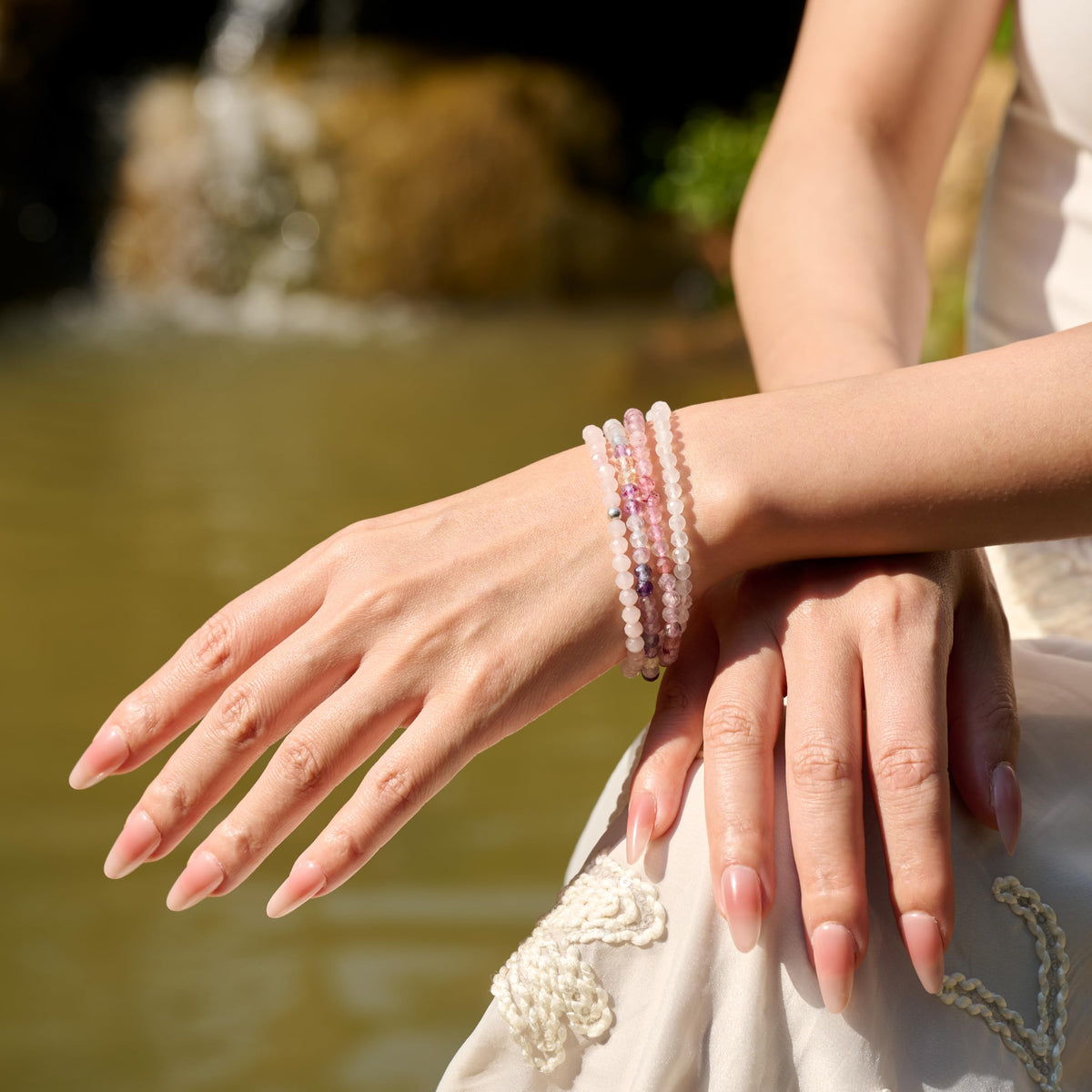 Farfume Strawberry Quartz - Warmth - Beaded Bracelets for Women,Handmade Natural Stone 4mm Beads 925 Sterling Silver Stretch Bracelets, Chakra Crystal Gemstone Jewelry Gifts for Mom