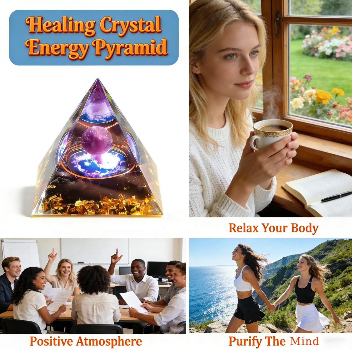 Crystal Column Orgonite Pyramid, Positive Energy Obsidian&Lapis Lazuli Orgone Crystal Healing Pyramid, for Reduce Stress, Balance Chakra, Meditation, Attract Luck, Accumulate Wealth&Health (Purple)