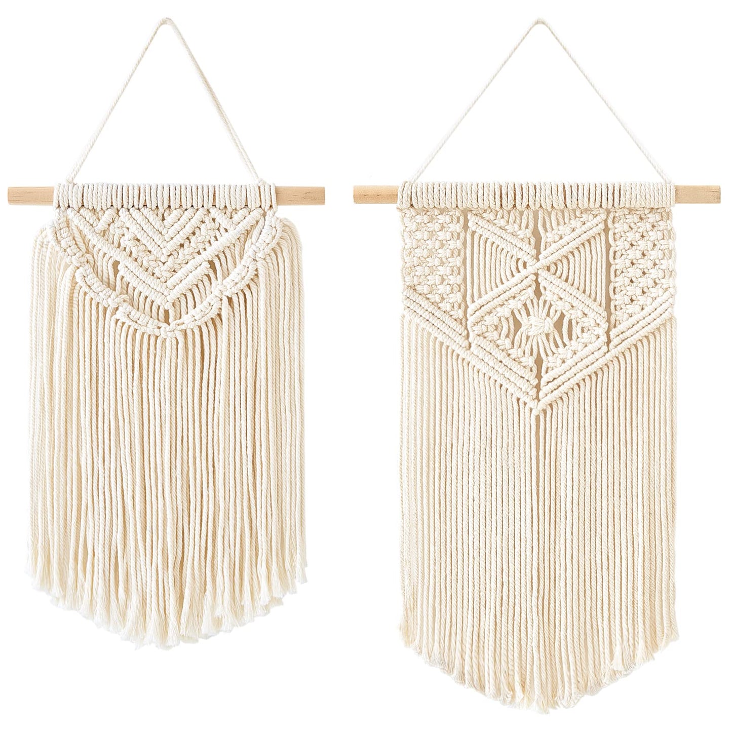 Mkono 2 Pcs Macrame Wall Hanging Boho Wall Art Decor Woven Chic Bohemian Room Decor for Bedroom Nursery Living Room Dorm Apartment, Small Size 13" L x 10" W and 16" L x 10" W