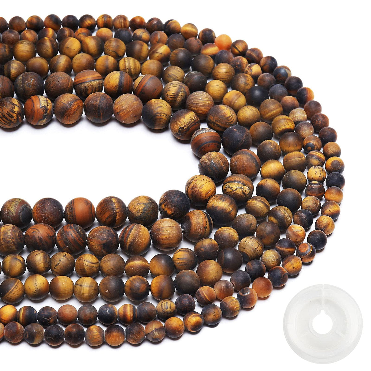 Natural Matte Classic Tiger Eye Beads, 8MM Round Frosted Unpolished Loose Gemstone Beads for Bracelet Necklace Jewelry Making, Energy Stone Healing Power with Stretch Beading Cord