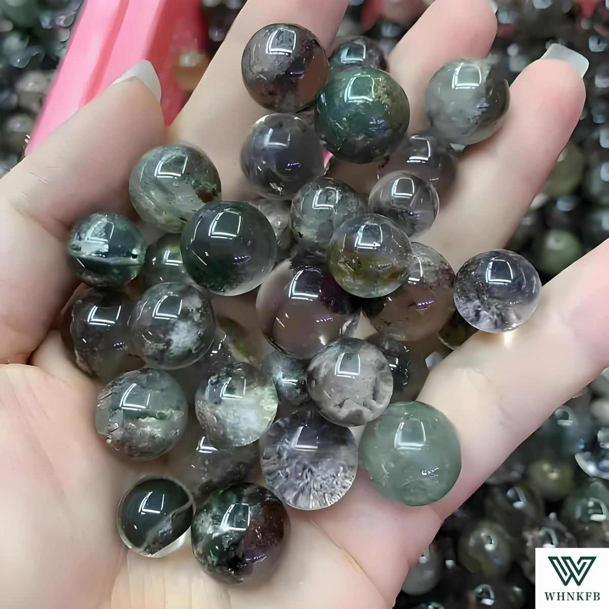 WHNKFB 8mm 50PCS Natural Green Phantom Quartz Round Beads, Smooth Polished Loose Crystal Beads for Jewelry Making Craft - 6mm 8mm 10mm Options with Free Elastic Cord